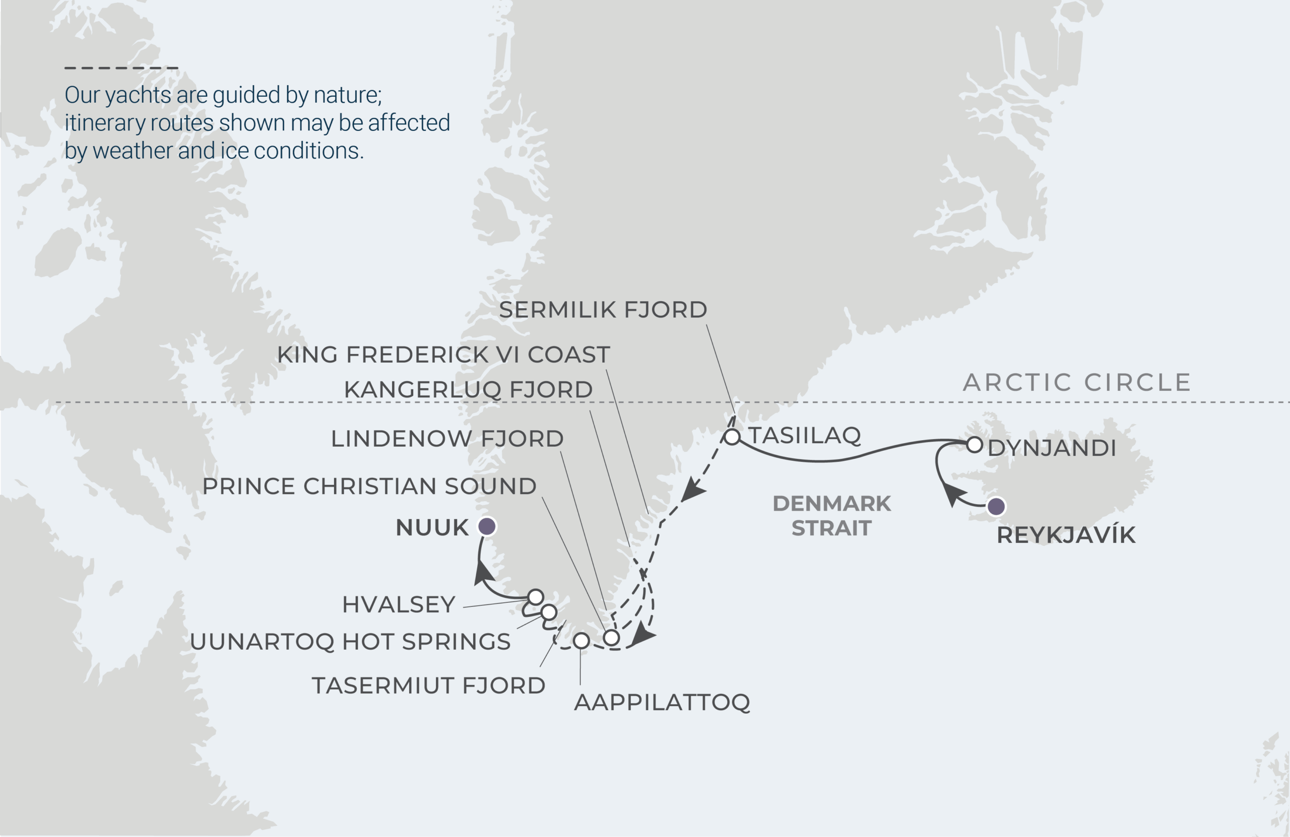 Reykjavik to Nuuk Itinerary Map