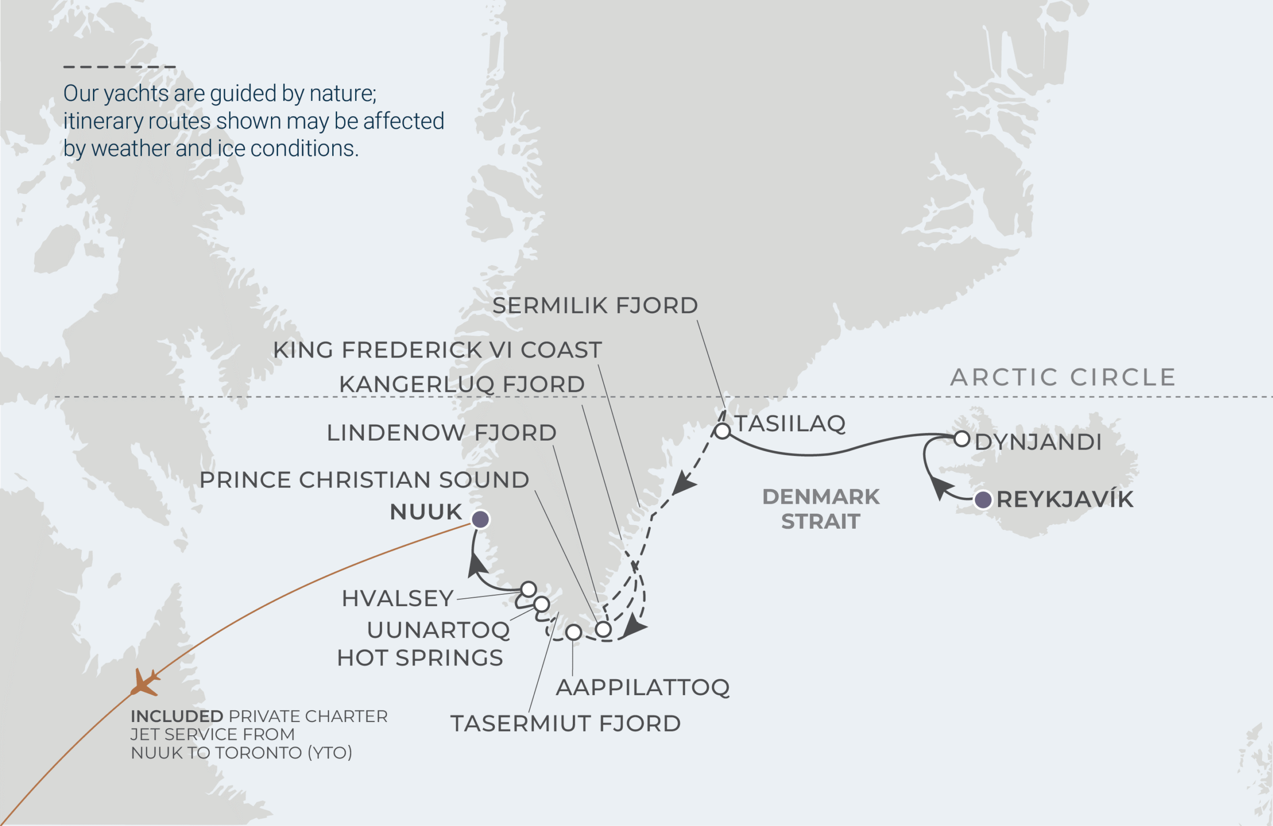 Reykjavík to Nuuk Itinerary Map