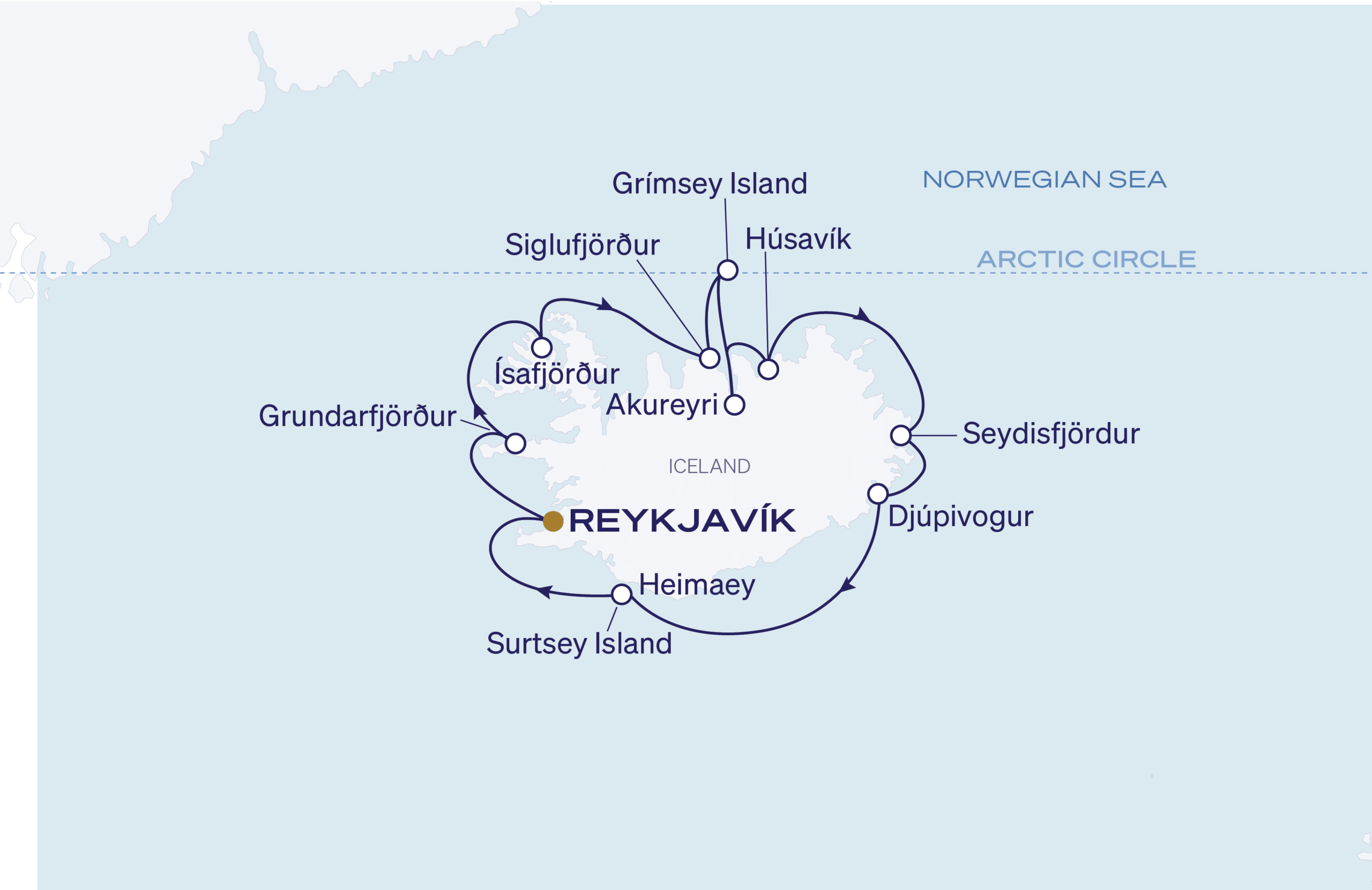 Reykjavík Roundtrip Itinerary Map