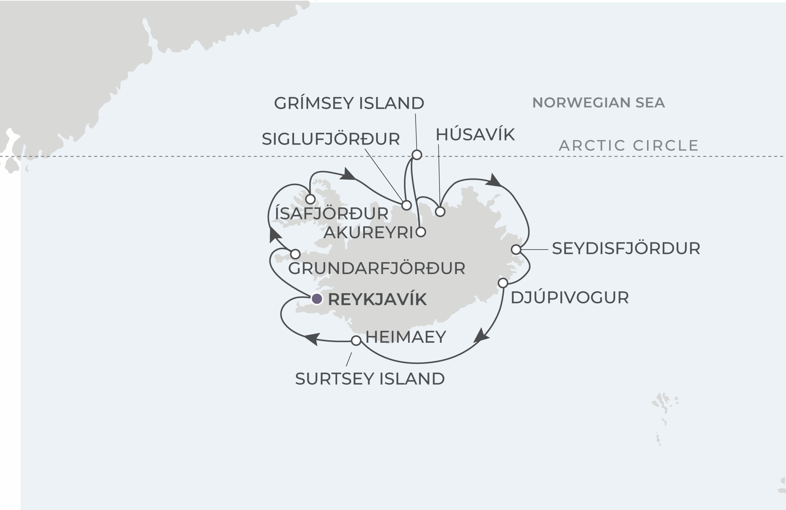 Reykjavík Roundtrip Itinerary Map
