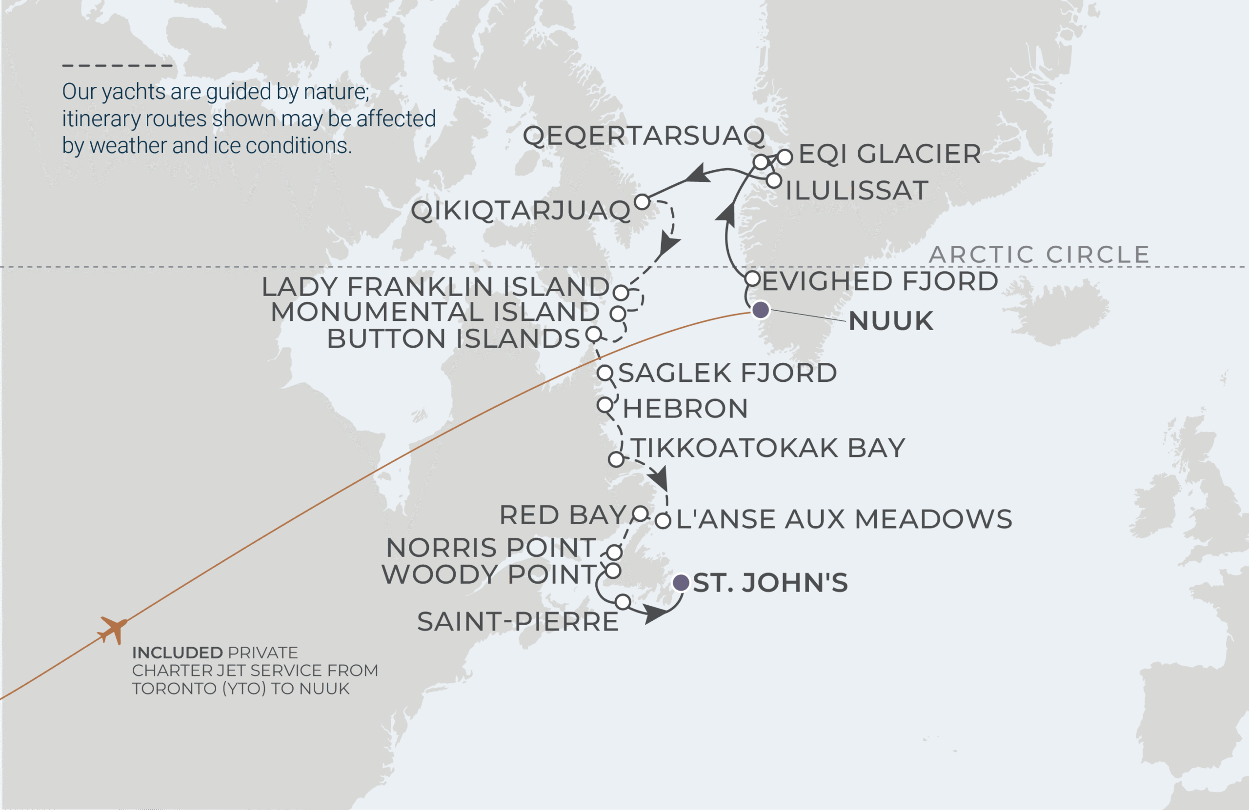 Map for Nuuk to St. John's