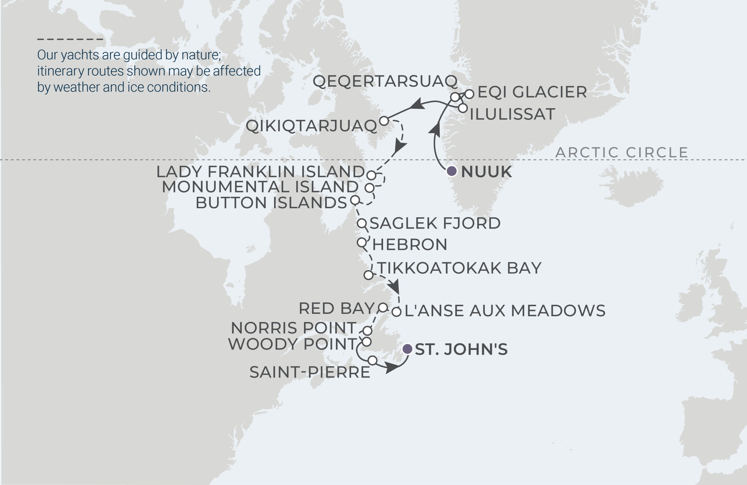 Nuuk to St. John's Itinerary Map