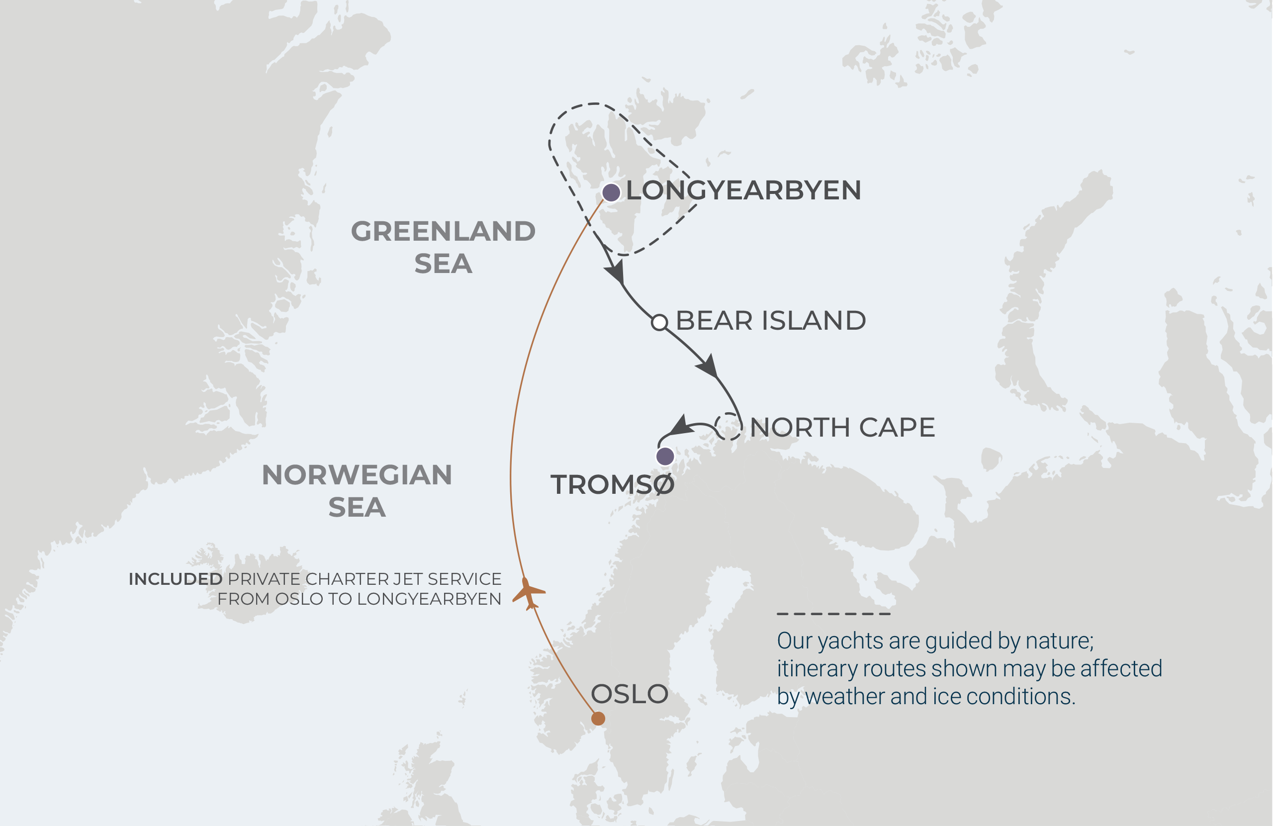 Longyearbyen to Tromso Itinerary Map