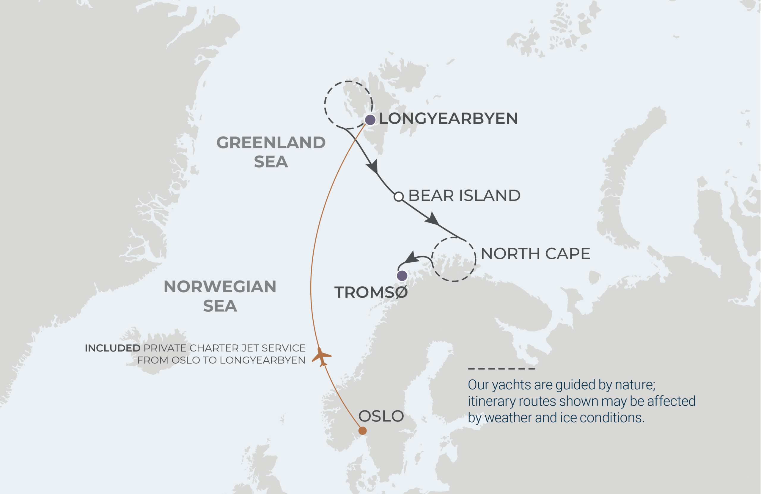 Longyearbyen to Tromso Itinerary Map