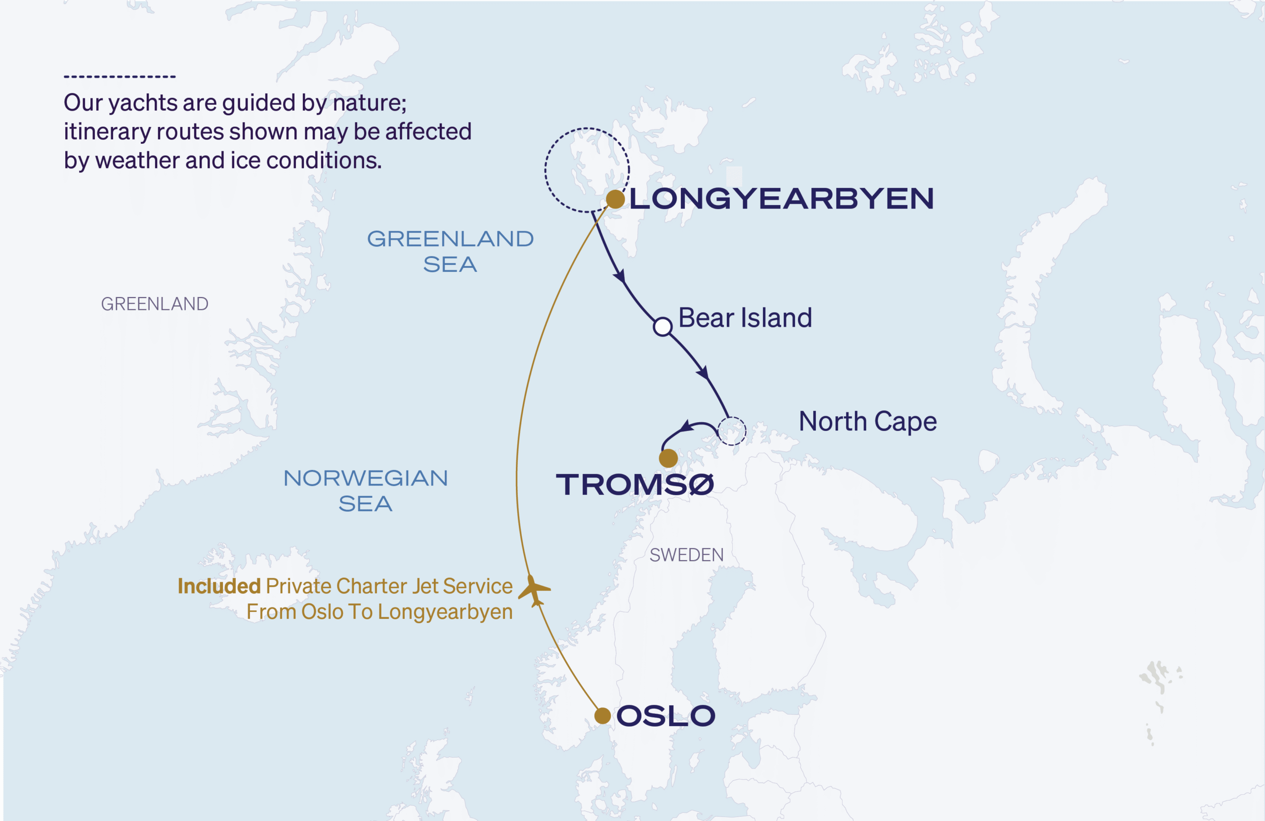 Map for Longyearbyen to Tromsø