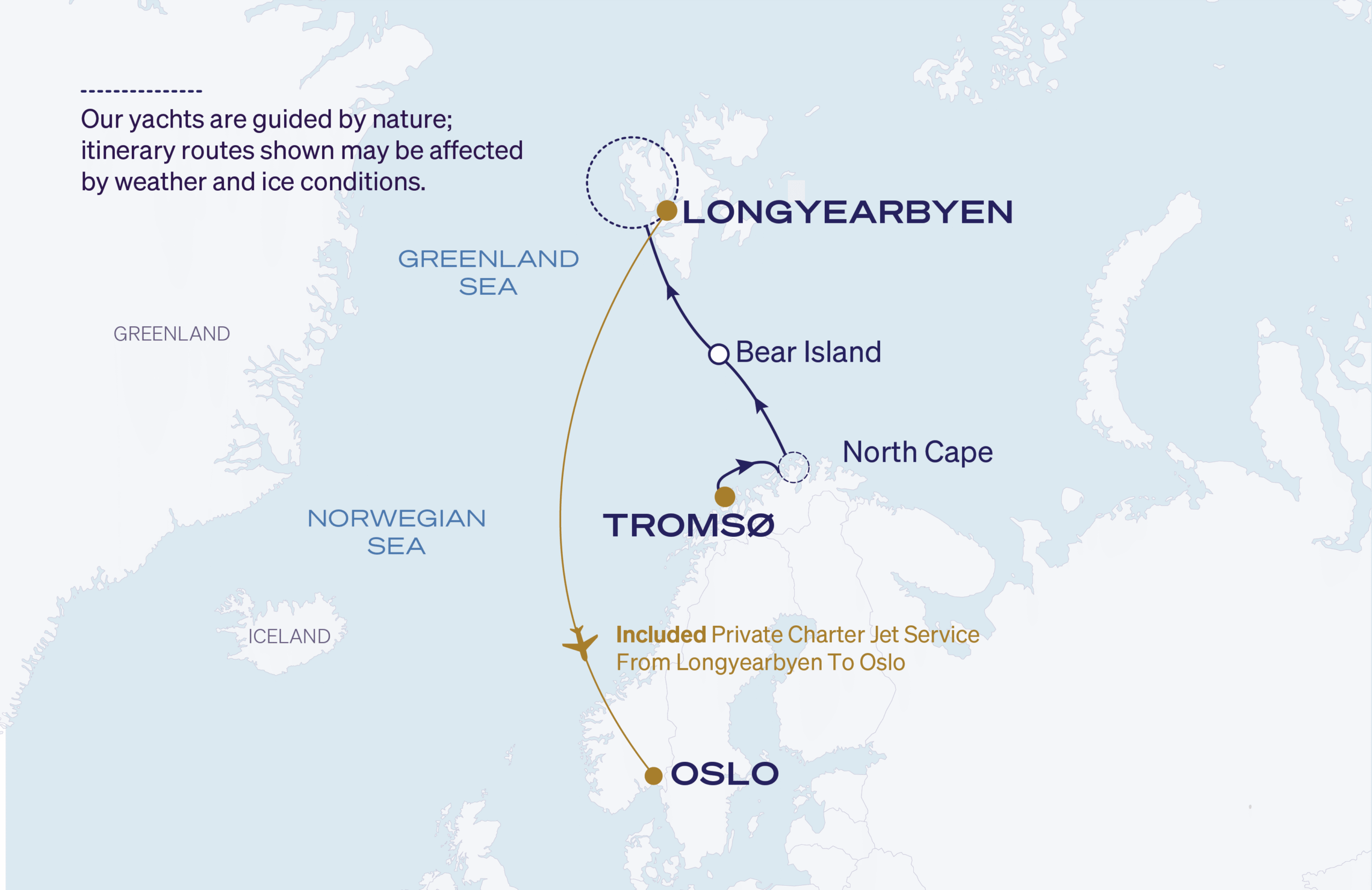 Map for Tromsø to Longyearbyen