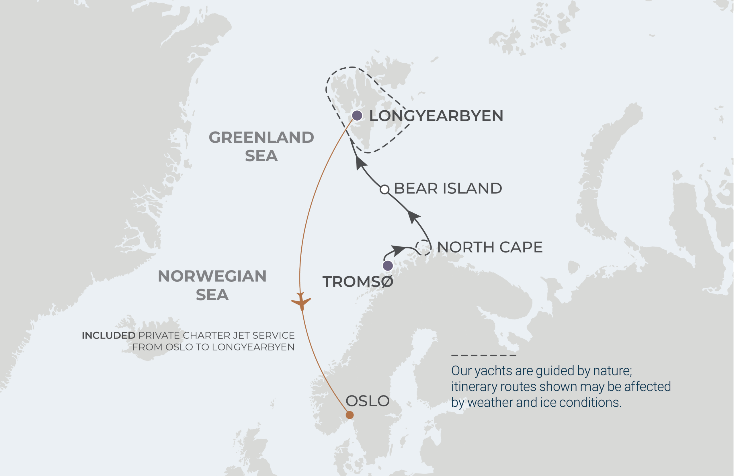 Tromsø to Longyearbyen Itinerary Map
