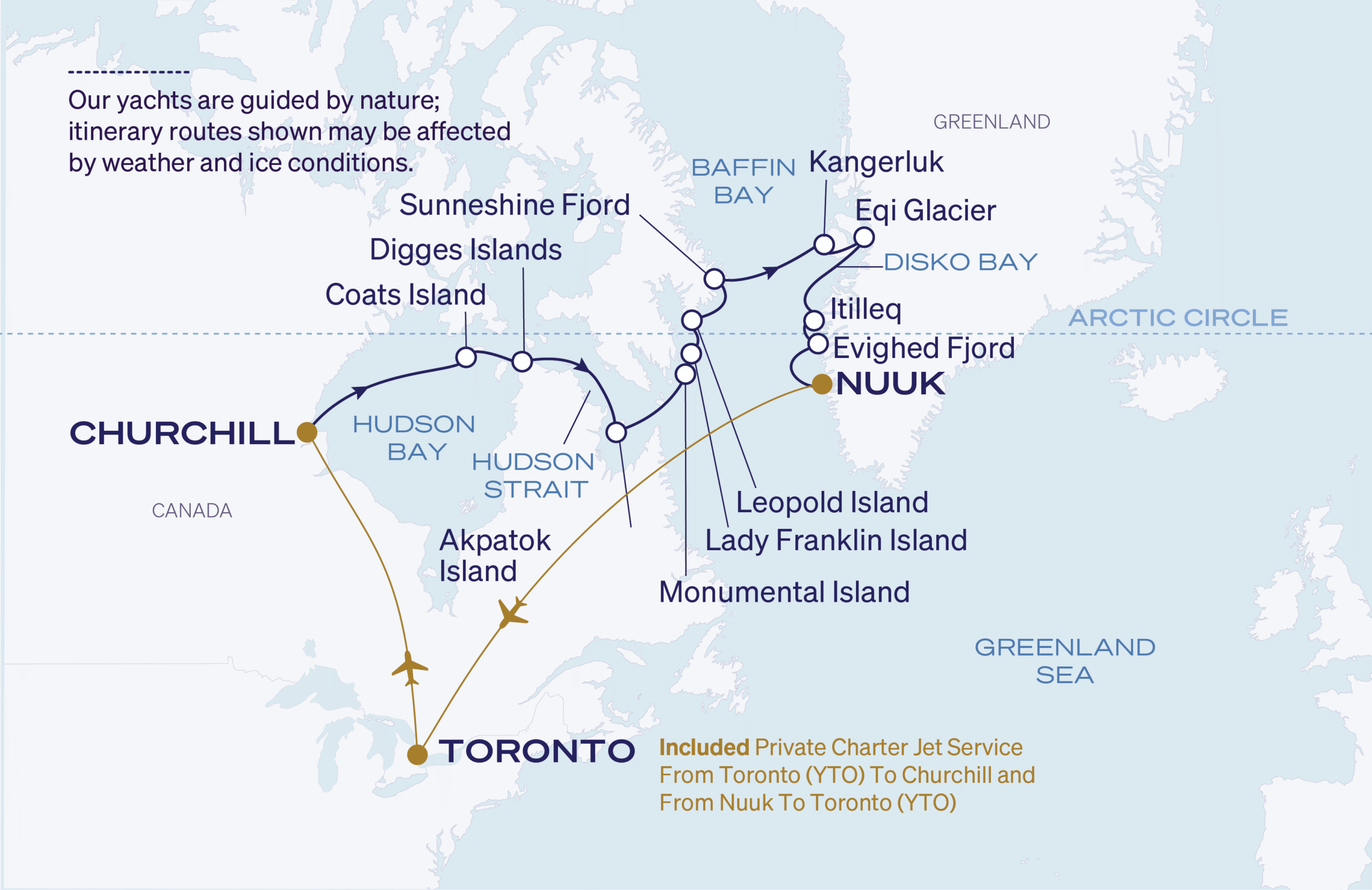 Map for Churchill to Nuuk