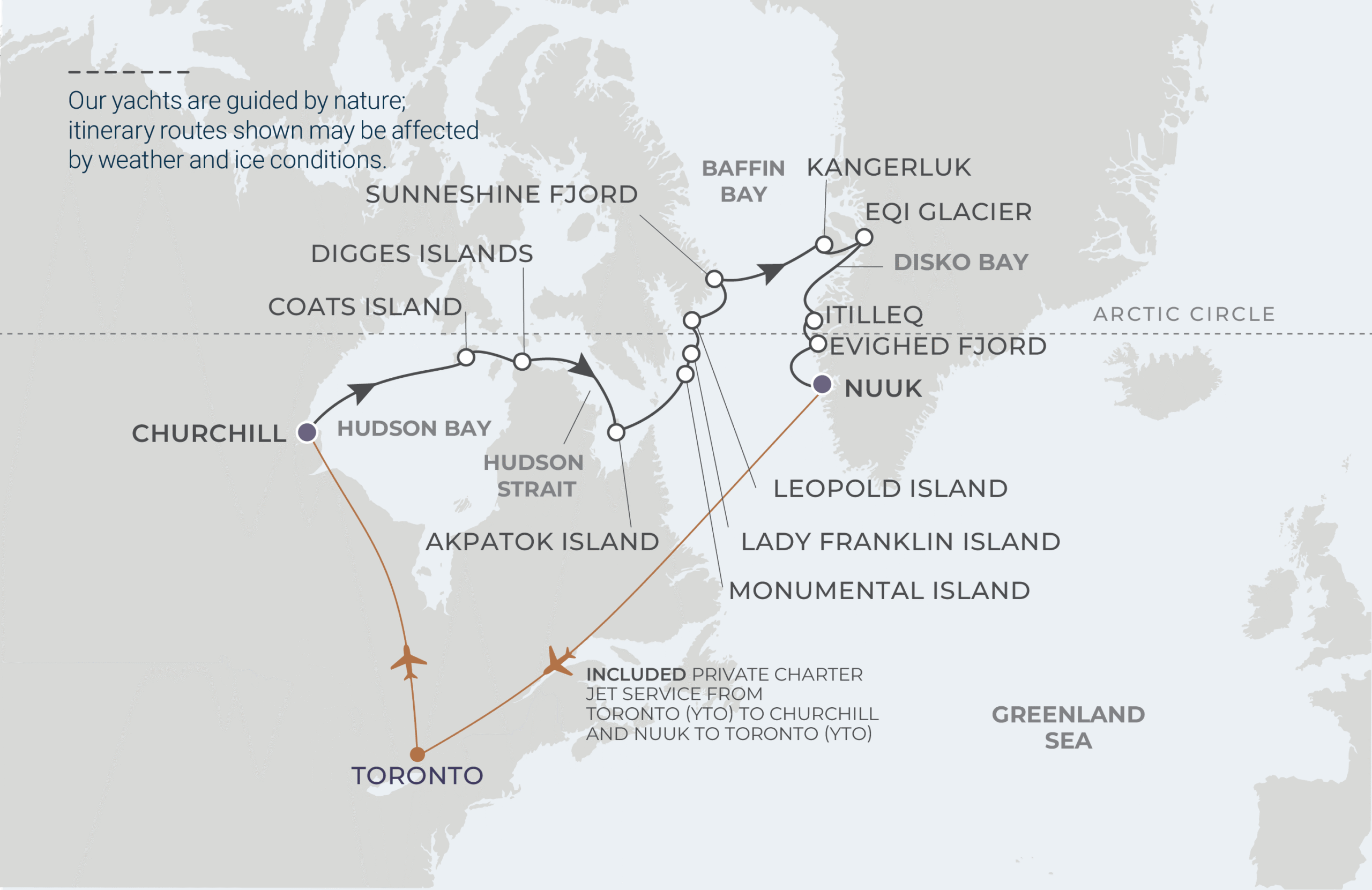 Churchill to Nuuk Itinerary Map