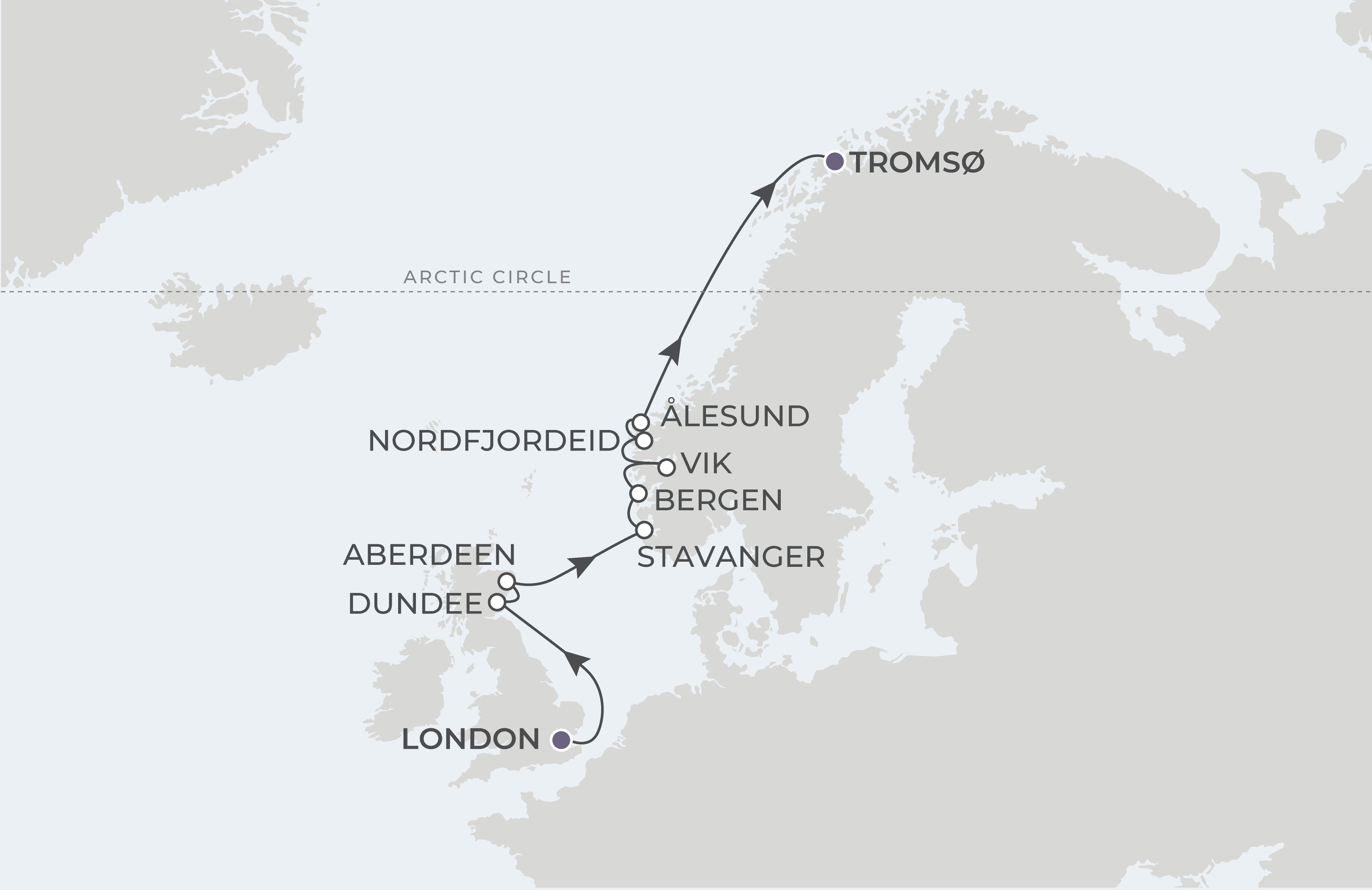 London to Tromso Itinerary Map