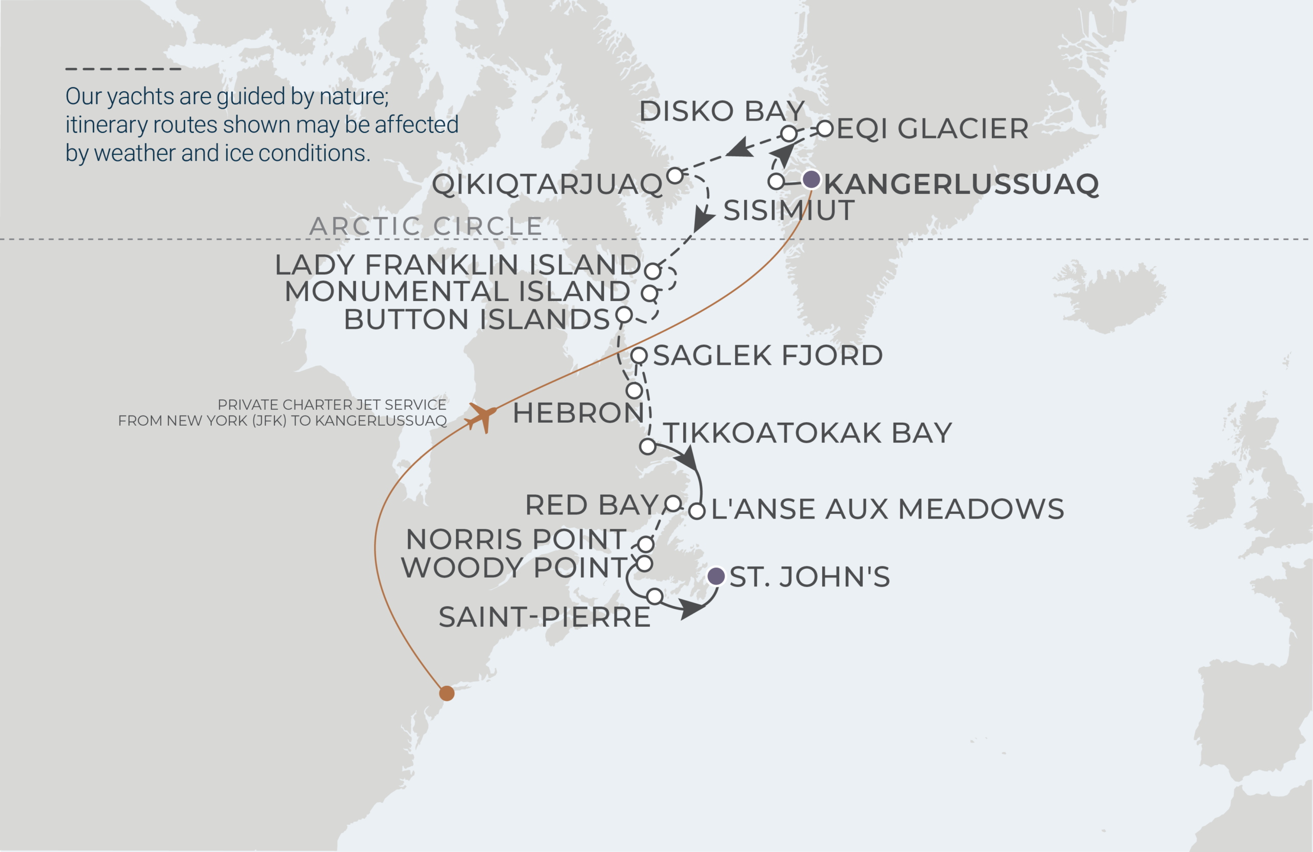 Map for Kangerlussuaq to St. John's