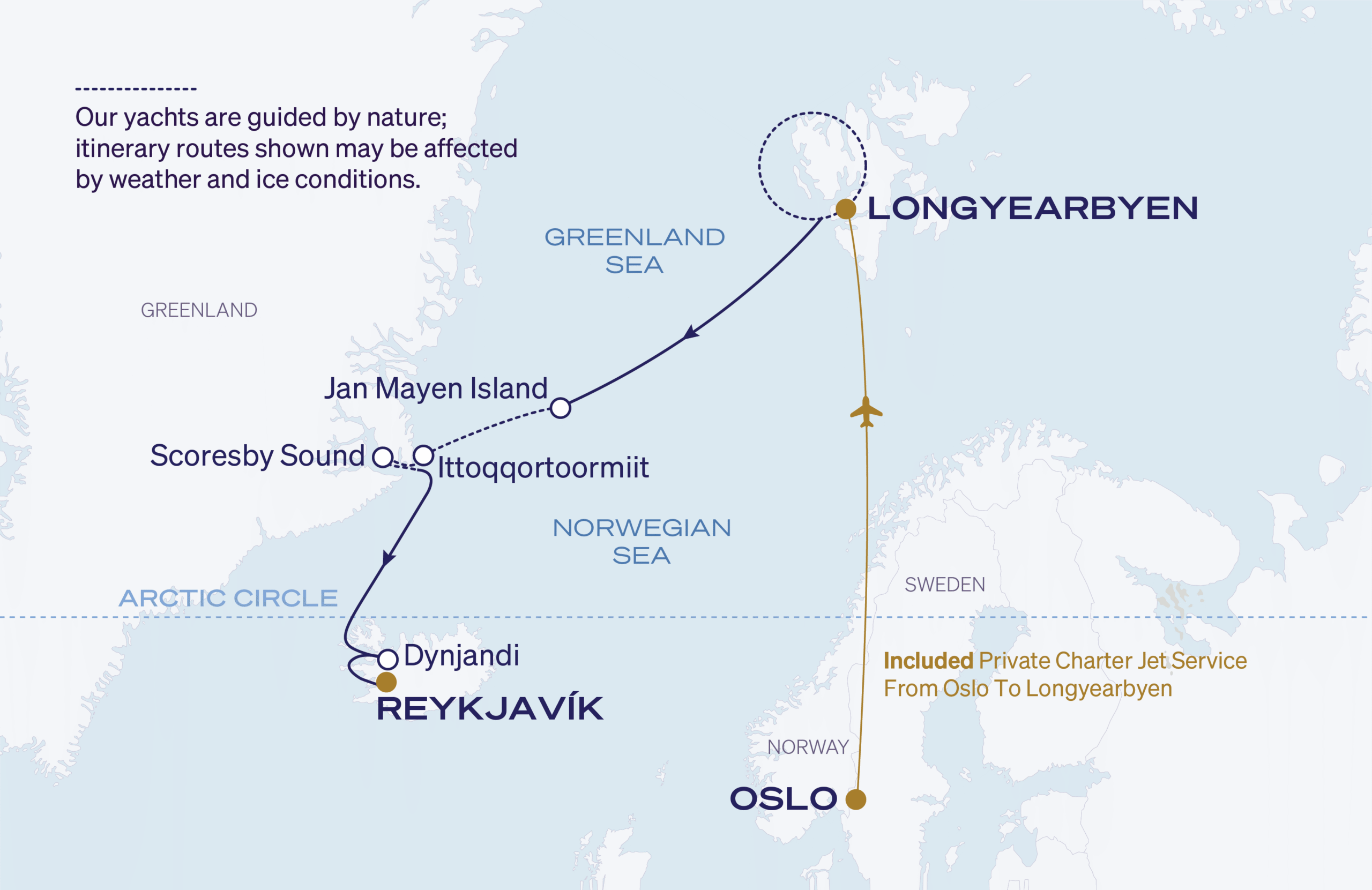 Map for Longyearbyen to Reykjavík
