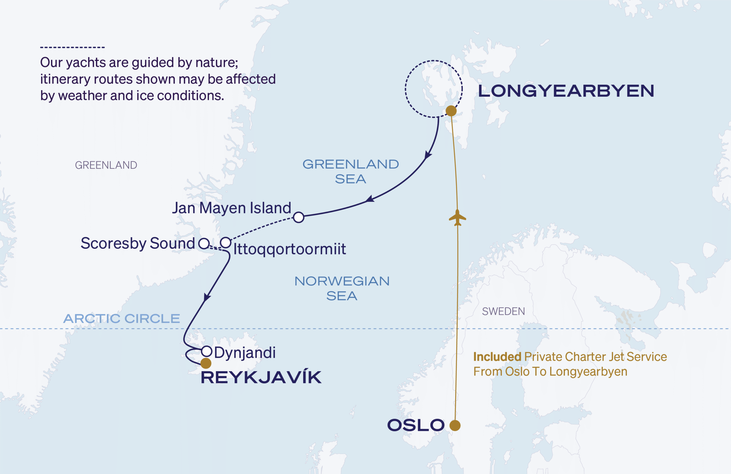 Longyearbyen to Reykjavík Itinerary Map