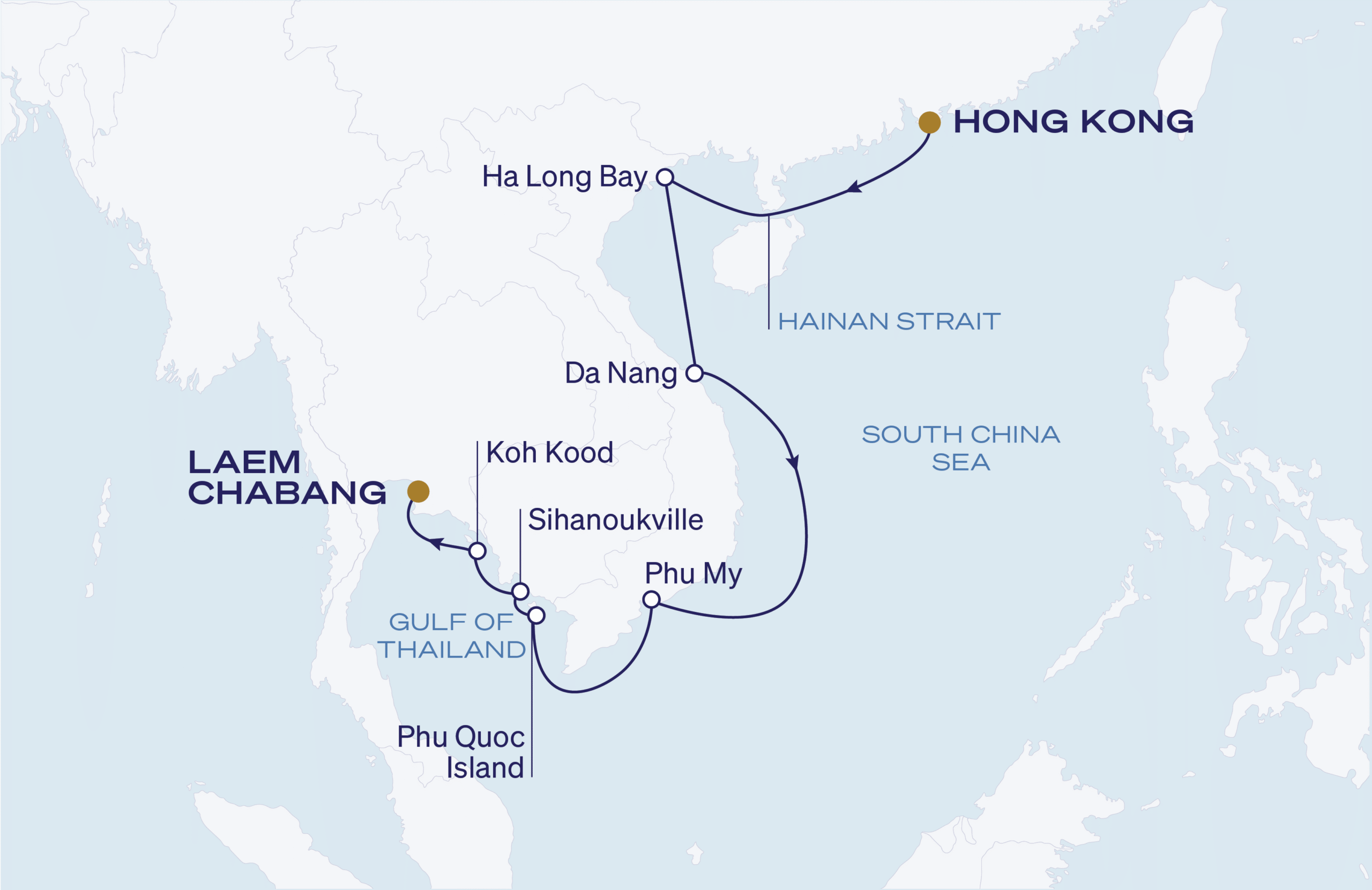 Map for South China Sojourn:  Vietnam, Cambodia & Thailand
