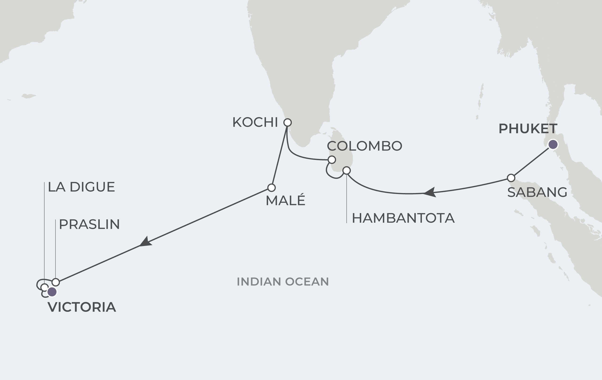 Isles of Spice & Sapphire Seas: Thailand, Sri Lanka, Maldives & Seychelles Itinerary Map