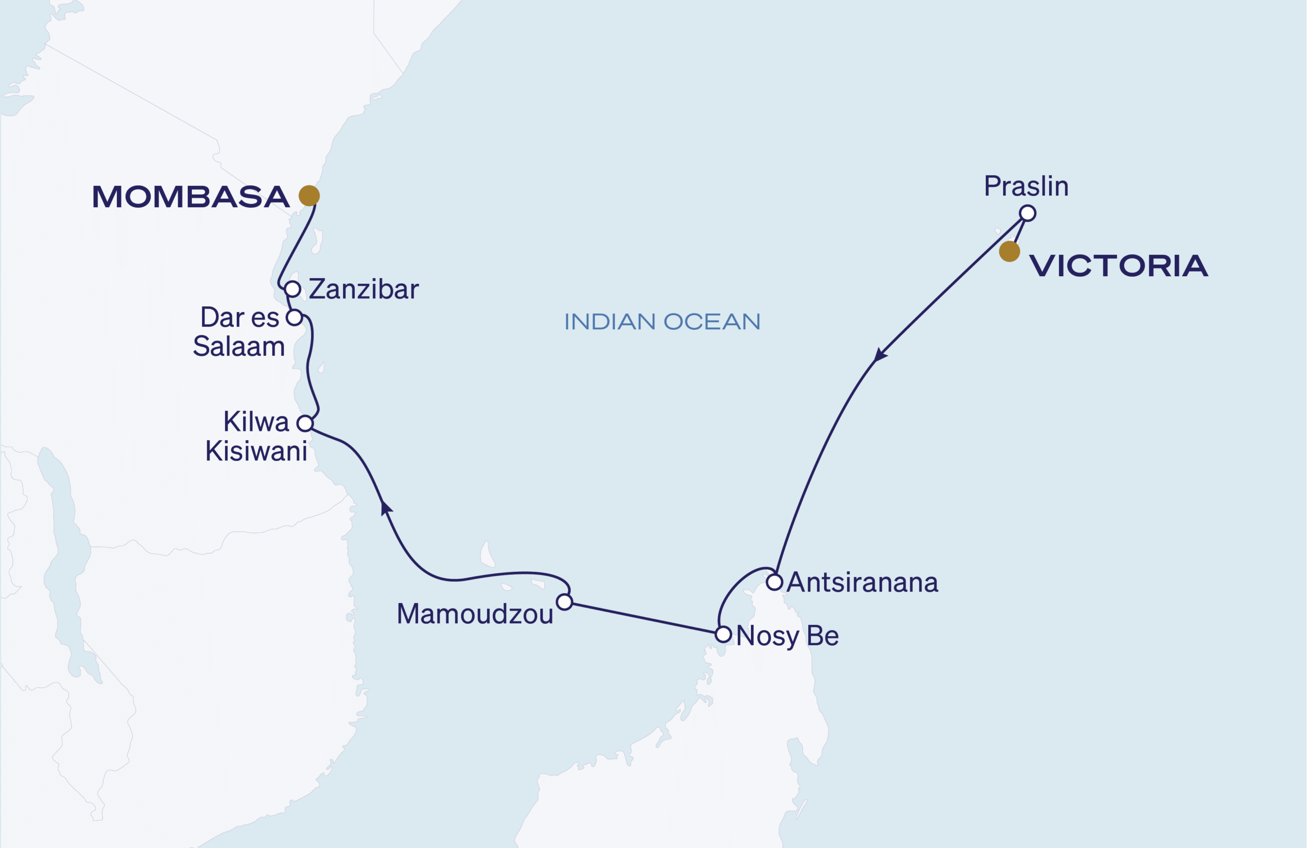 Map for East African Isles: Seychelles, Madagascar, Tanzania & Kenya