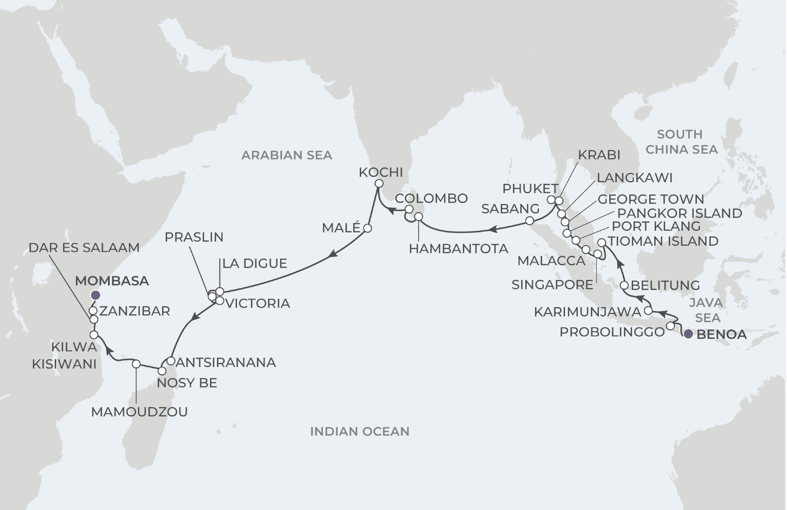 East Africa & Asia Expedition Itinerary Map