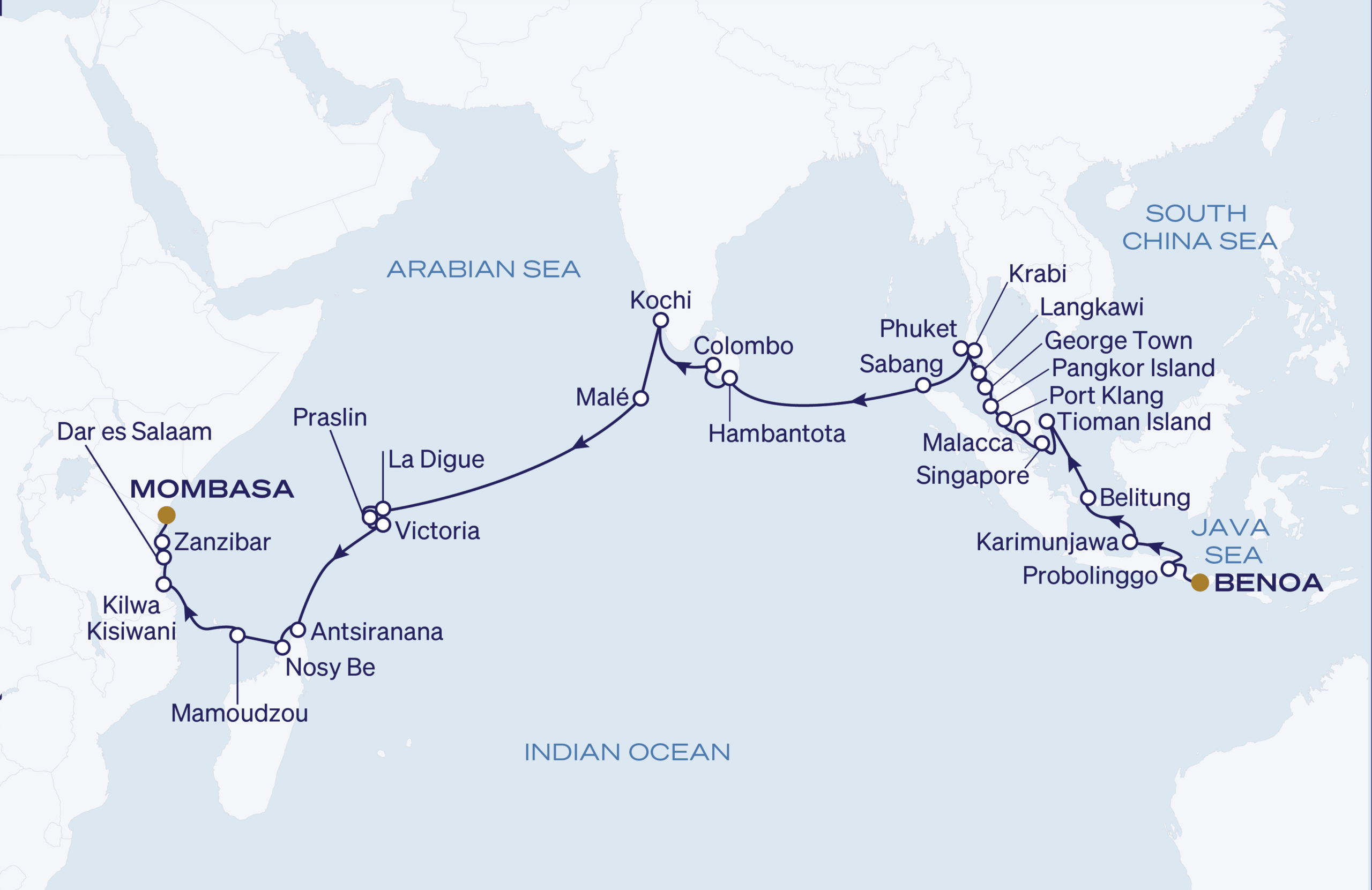 Map for East Africa & Asia Expedition