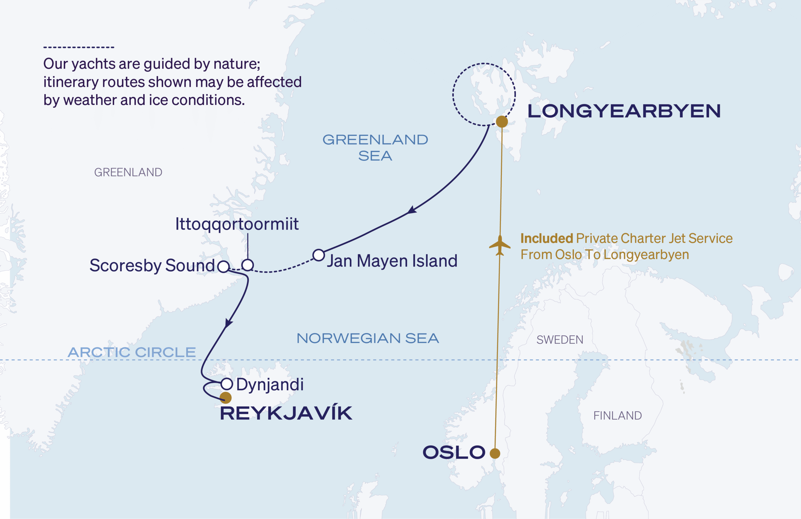 Map for Longyearbyen to Reykjavík