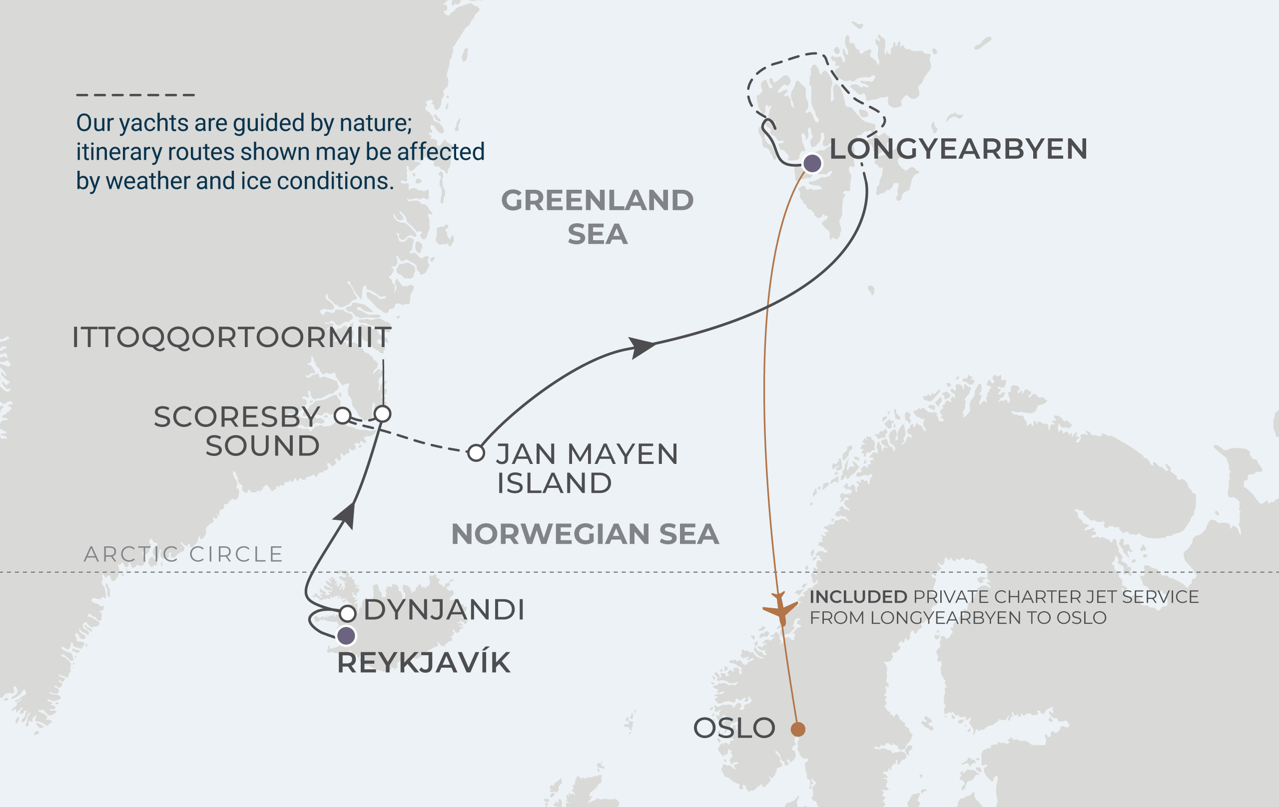 Reykjavik to Longyearbyen Itinerary Map