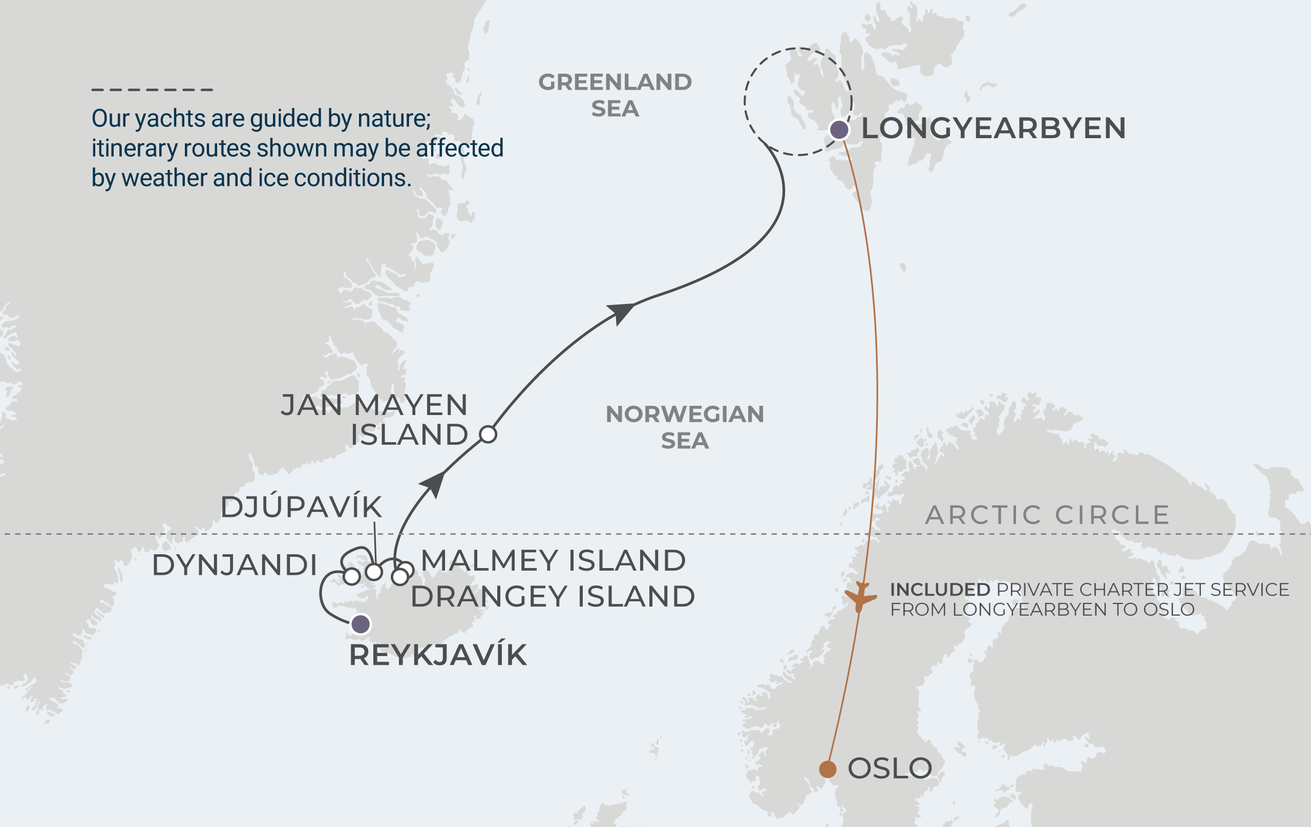 Reykjavik to Longyearbyen Itinerary Map
