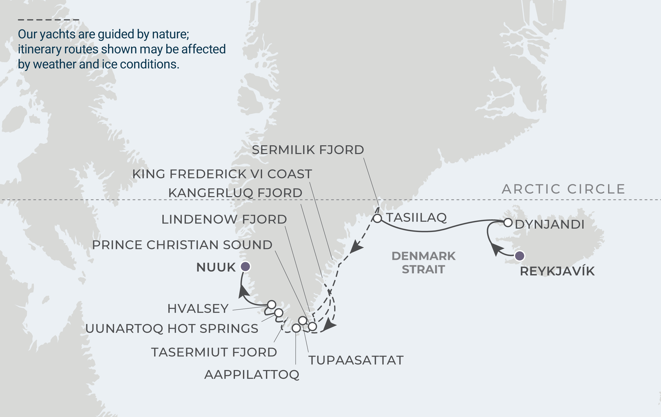 Reykjavik to Nuuk Itinerary Map