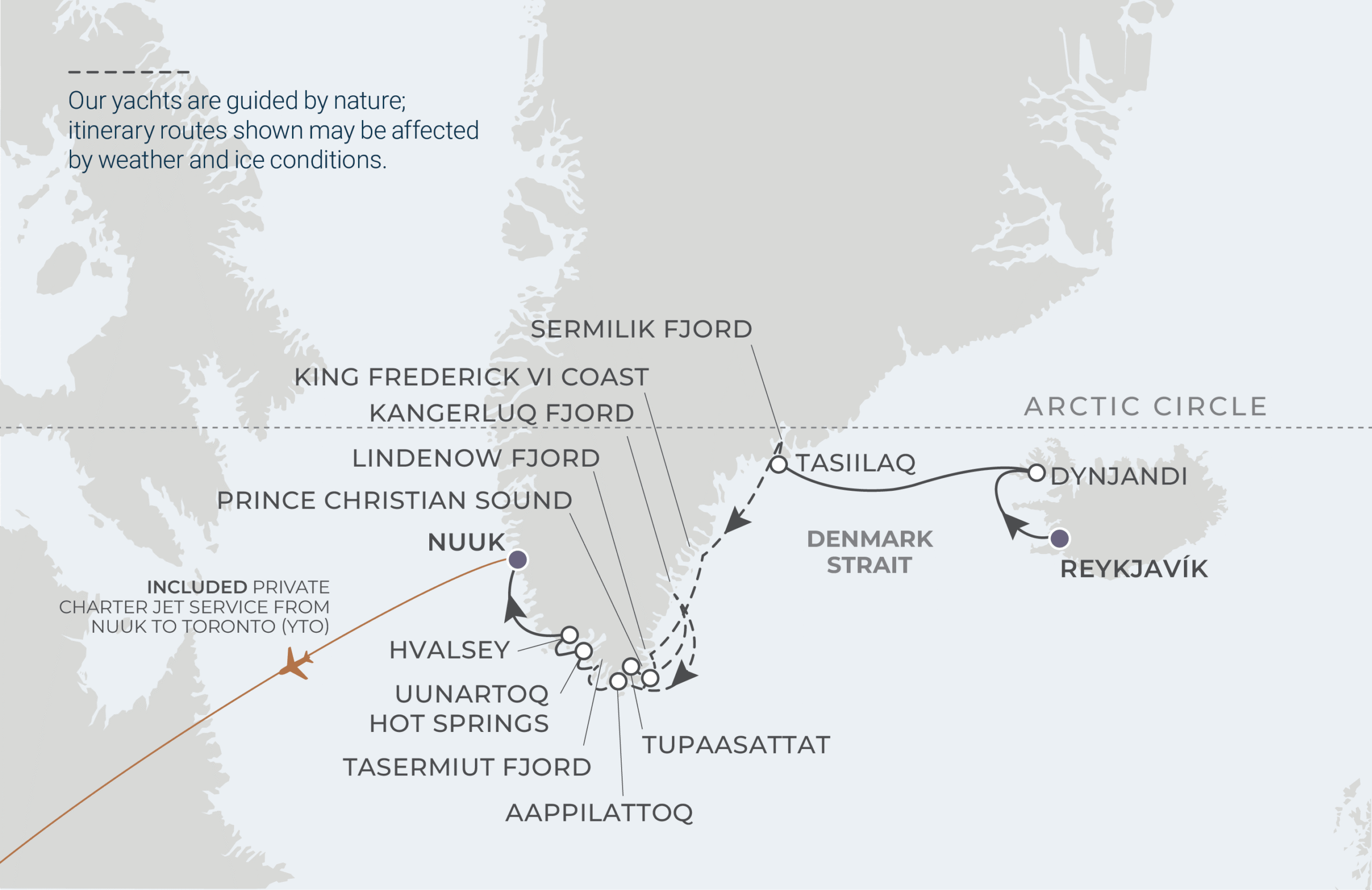 Map for Reykjavík to Nuuk