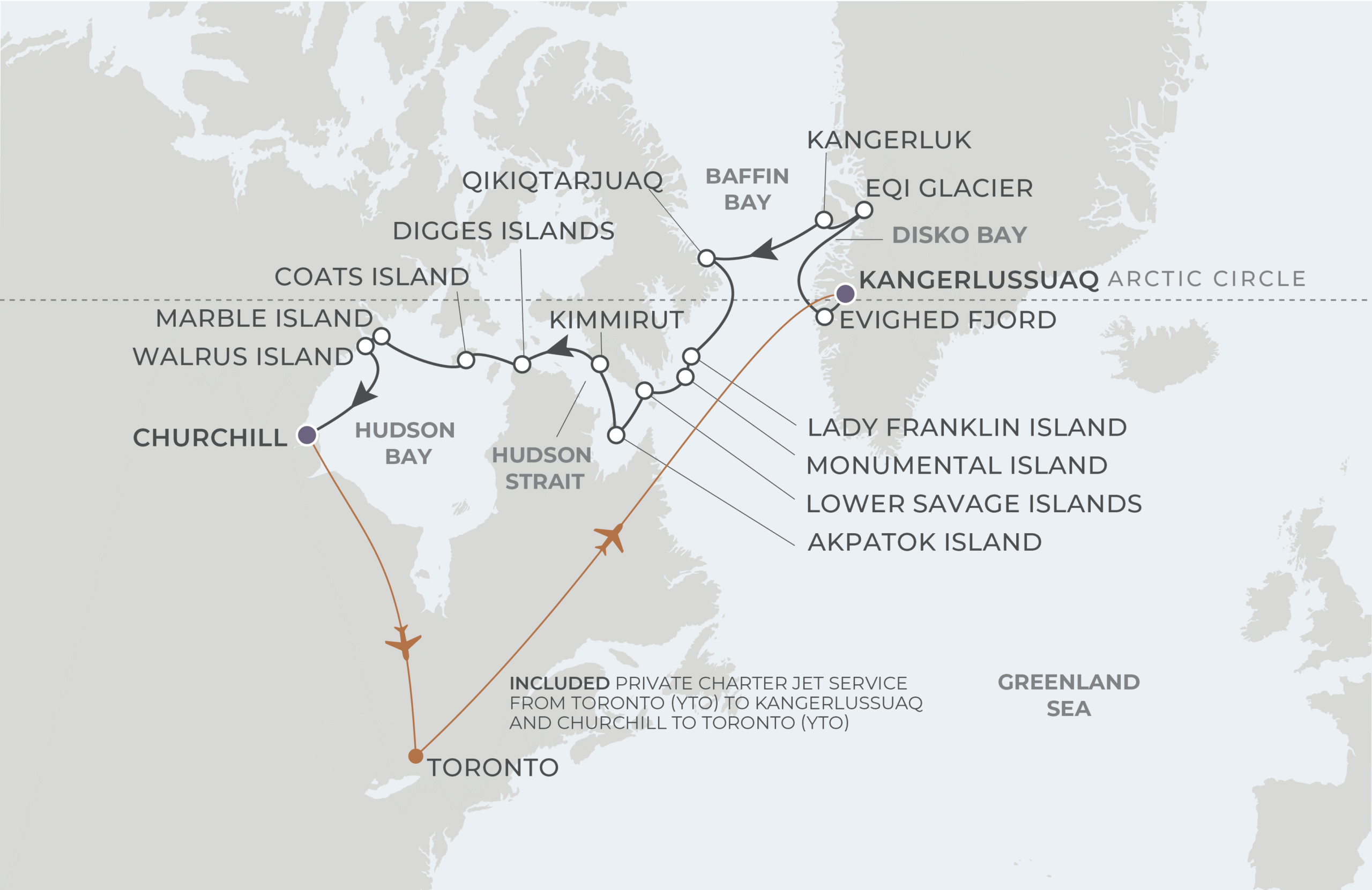 Map for Nuuk to Churchill