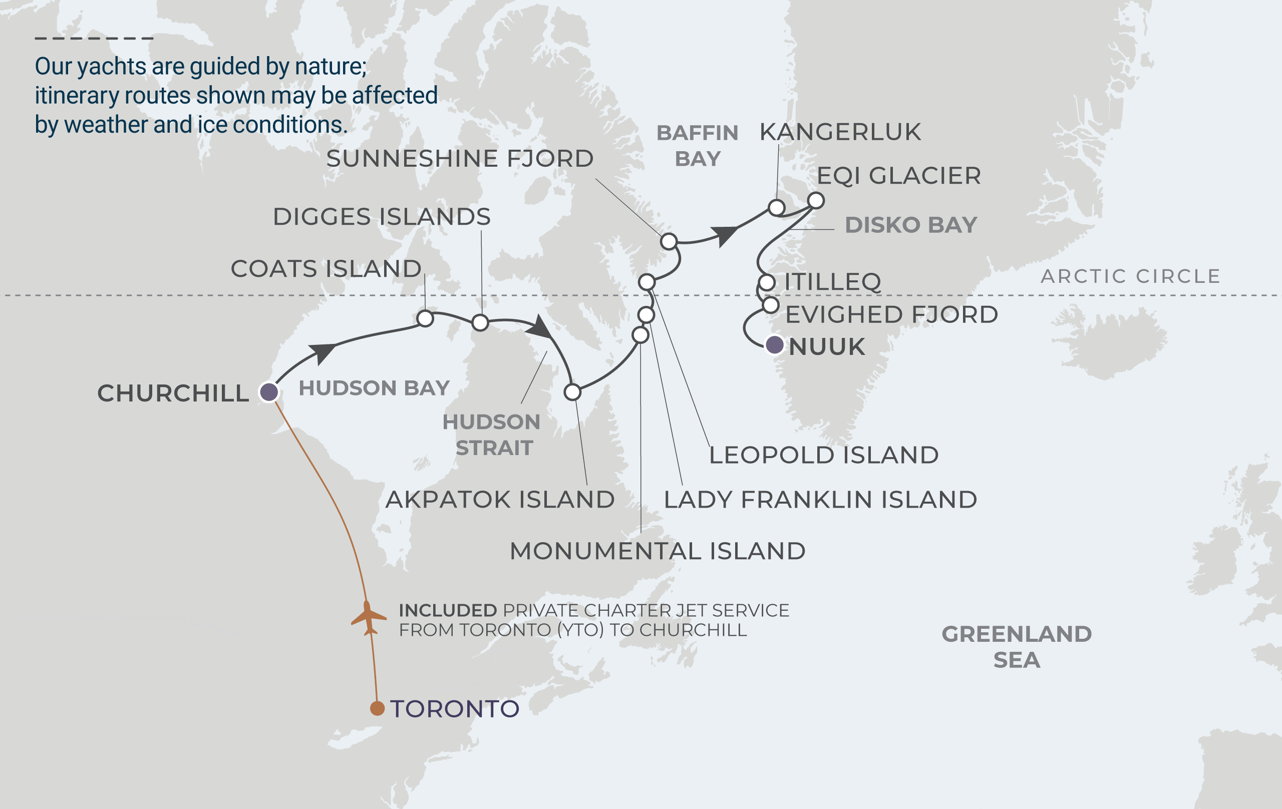 Churchill to Nuuk Itinerary Map