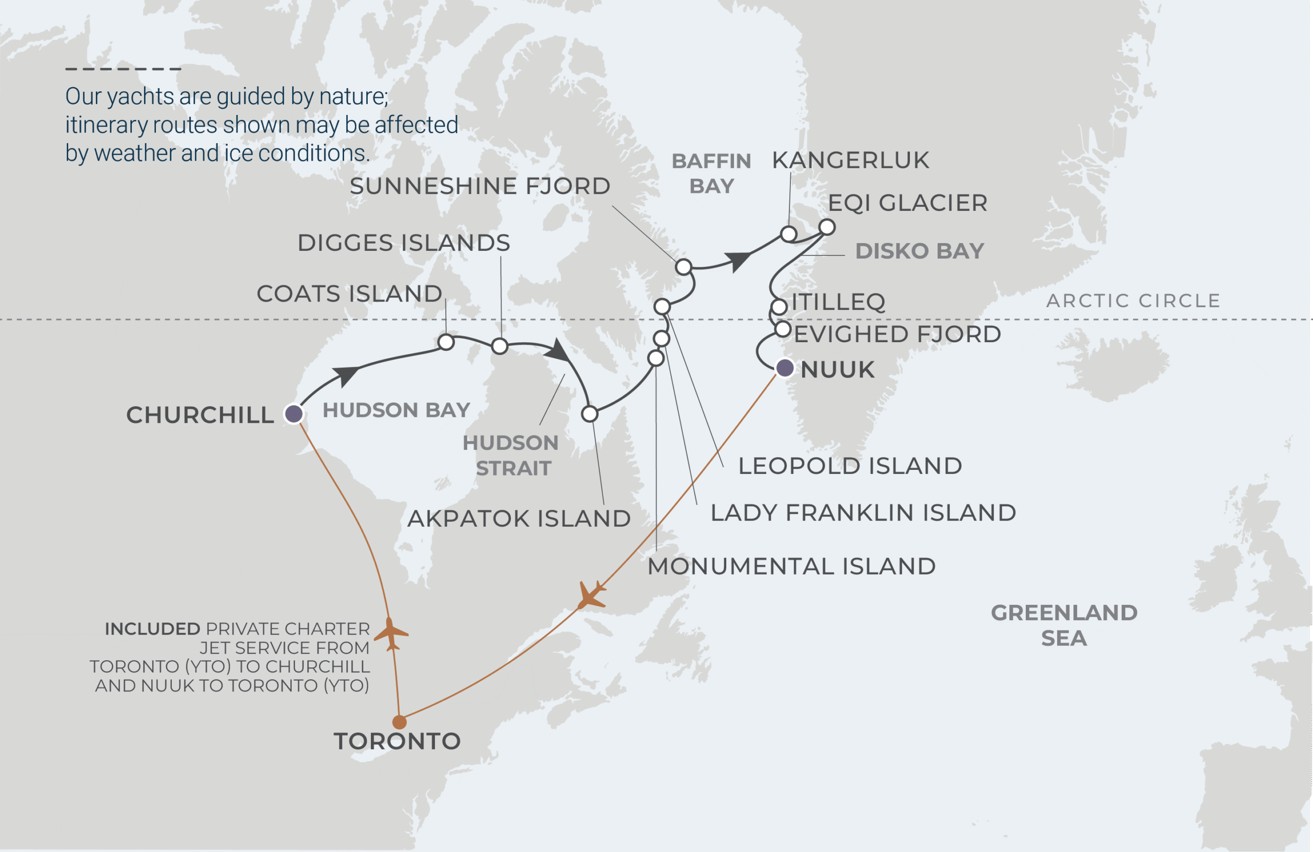 Churchill to Nuuk Itinerary Map