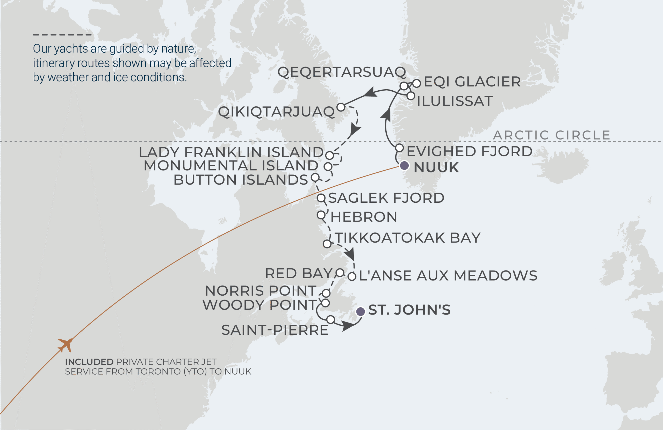 Nuuk to St John's Itinerary Map