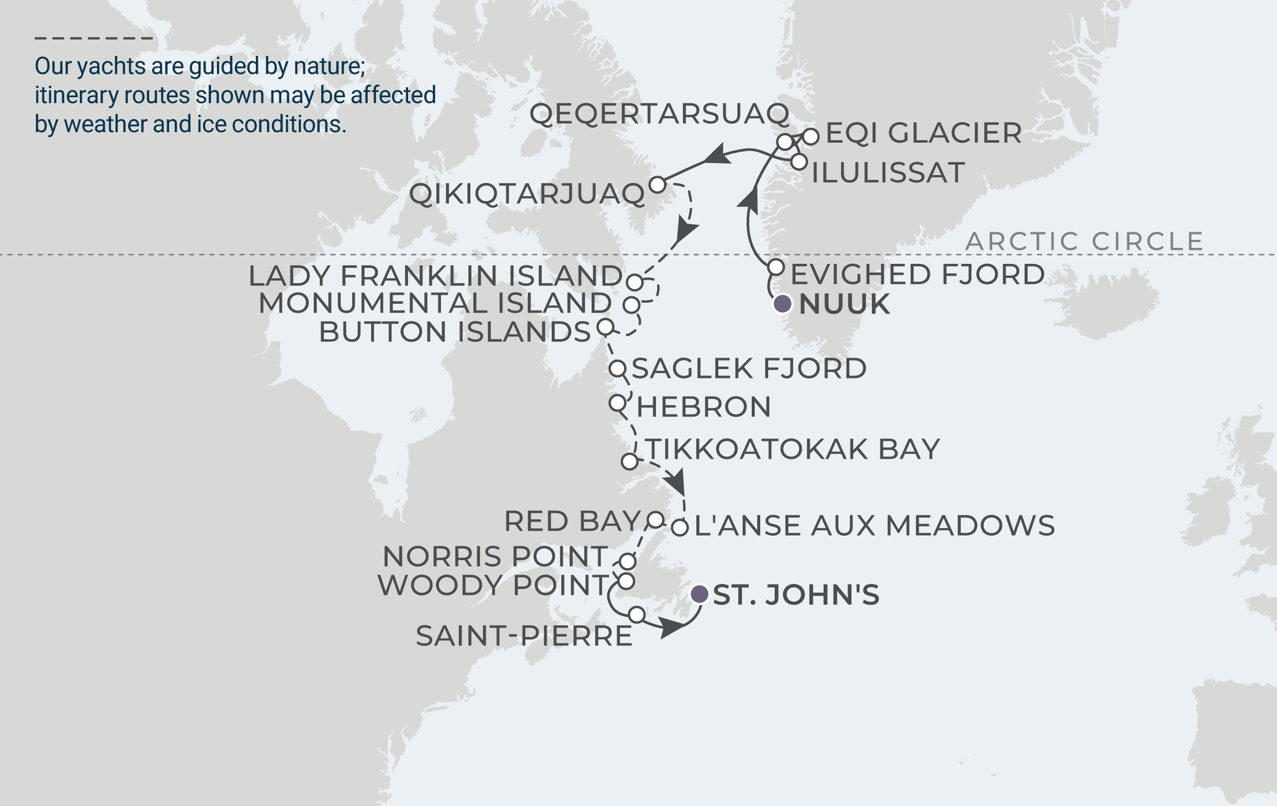 Nuuk to St Johns Itinerary Map