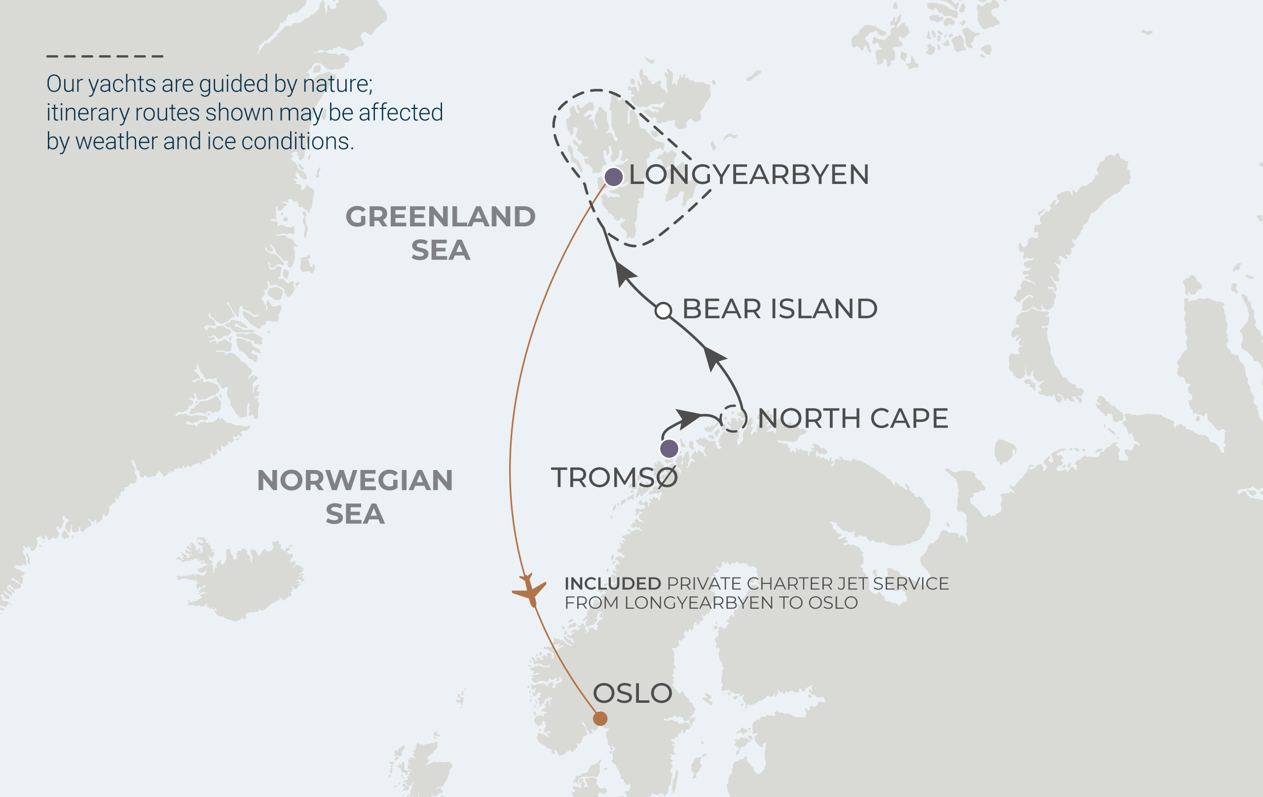 Tromsø to Longyearbyen Itinerary Map