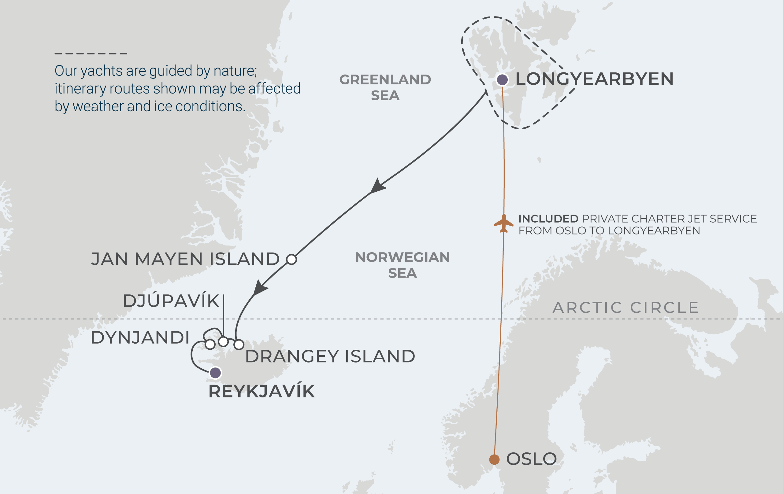 Longyearbyen to Reykjavik Itinerary Map