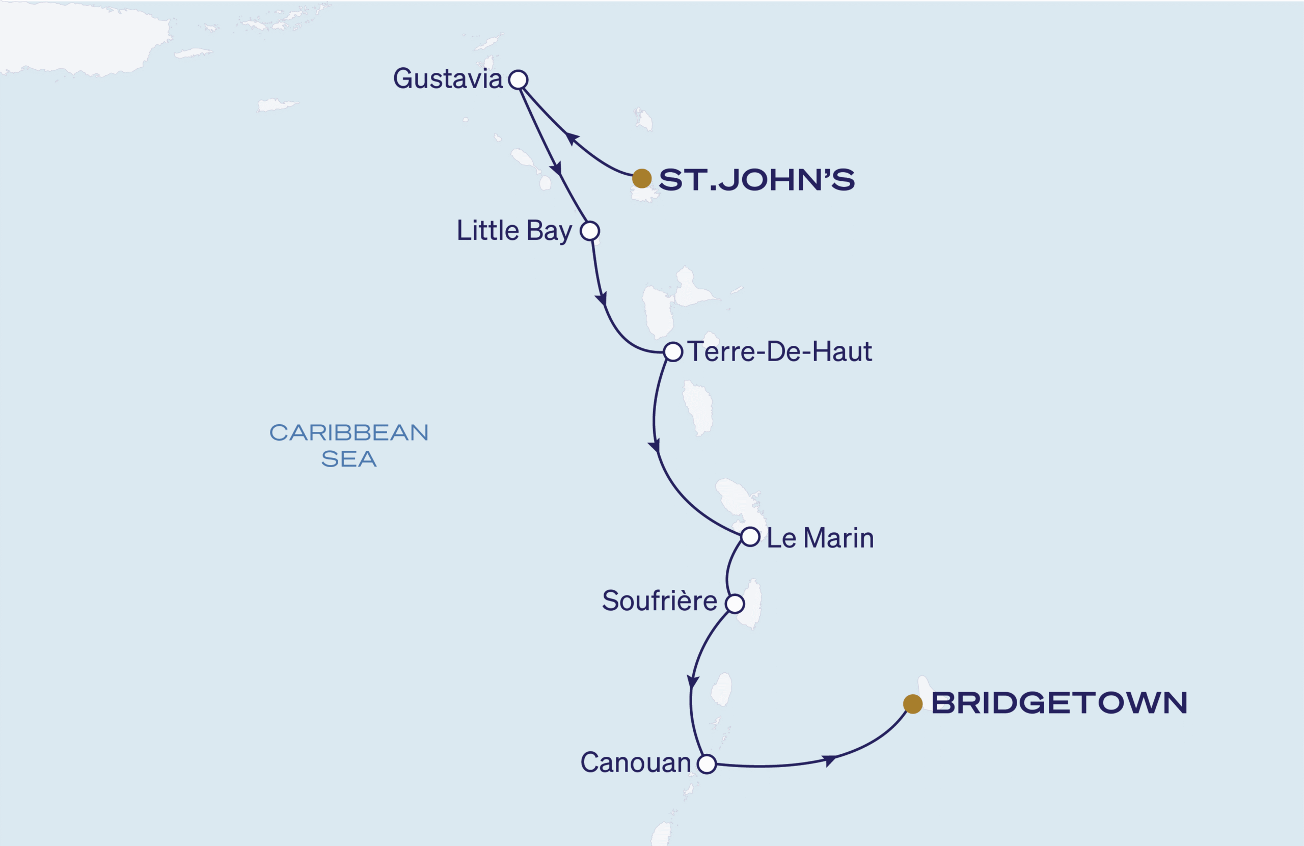 St John's To Bridgetown Itinerary Map