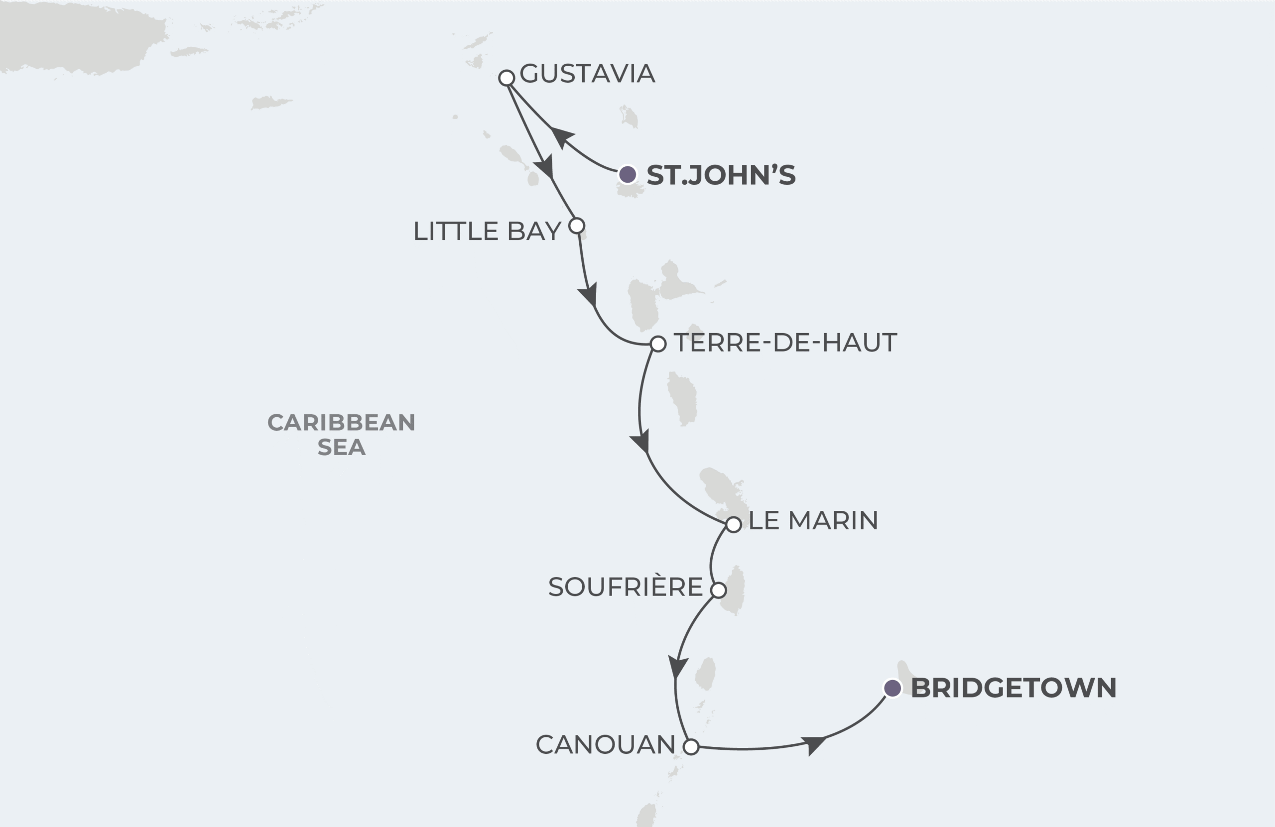 St John's To Bridgetown Itinerary Map
