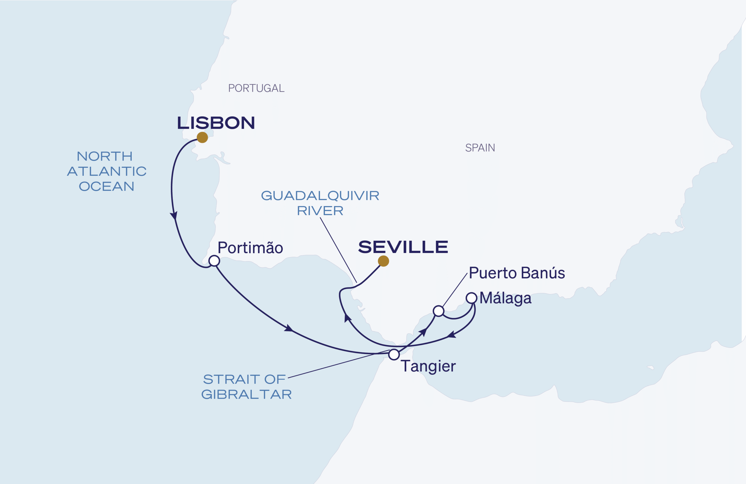 Map for Lisbon to Seville