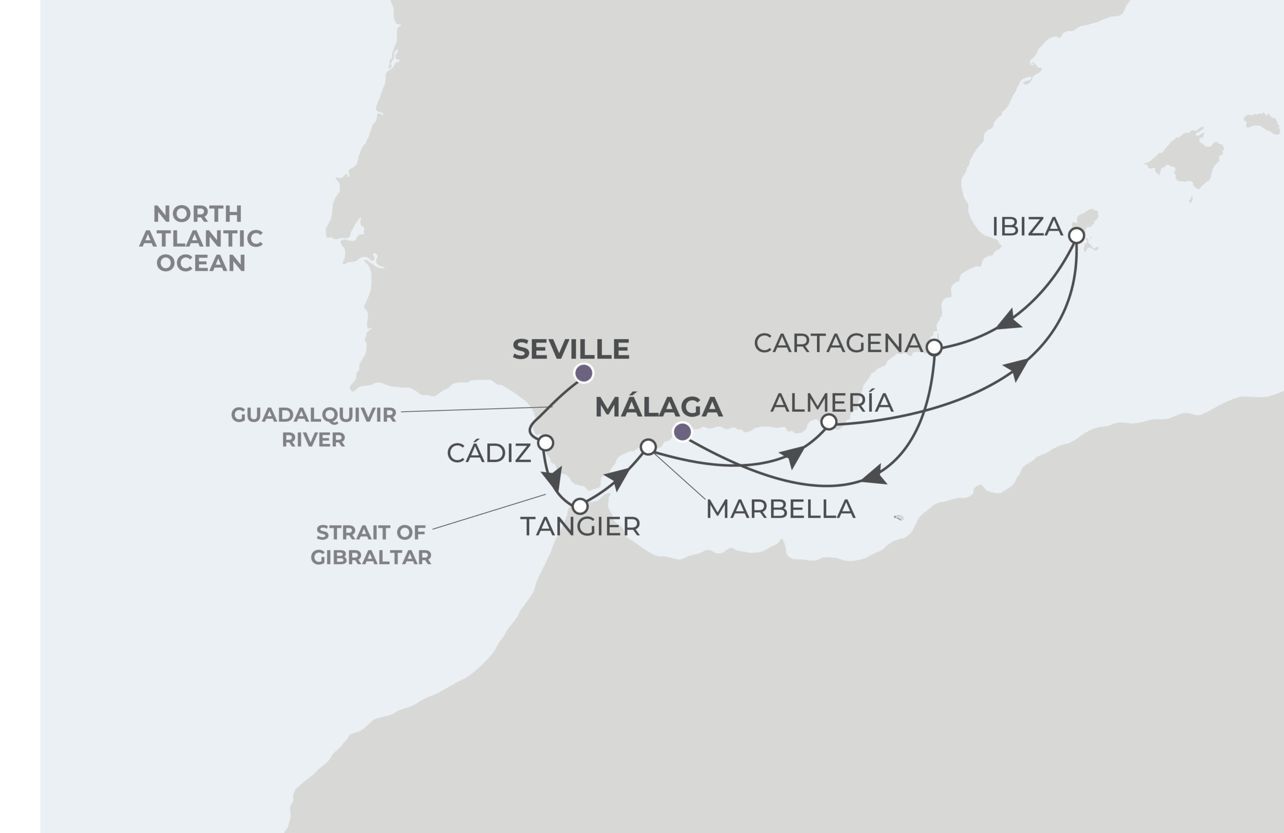 Seville to Malaga Itinerary Map