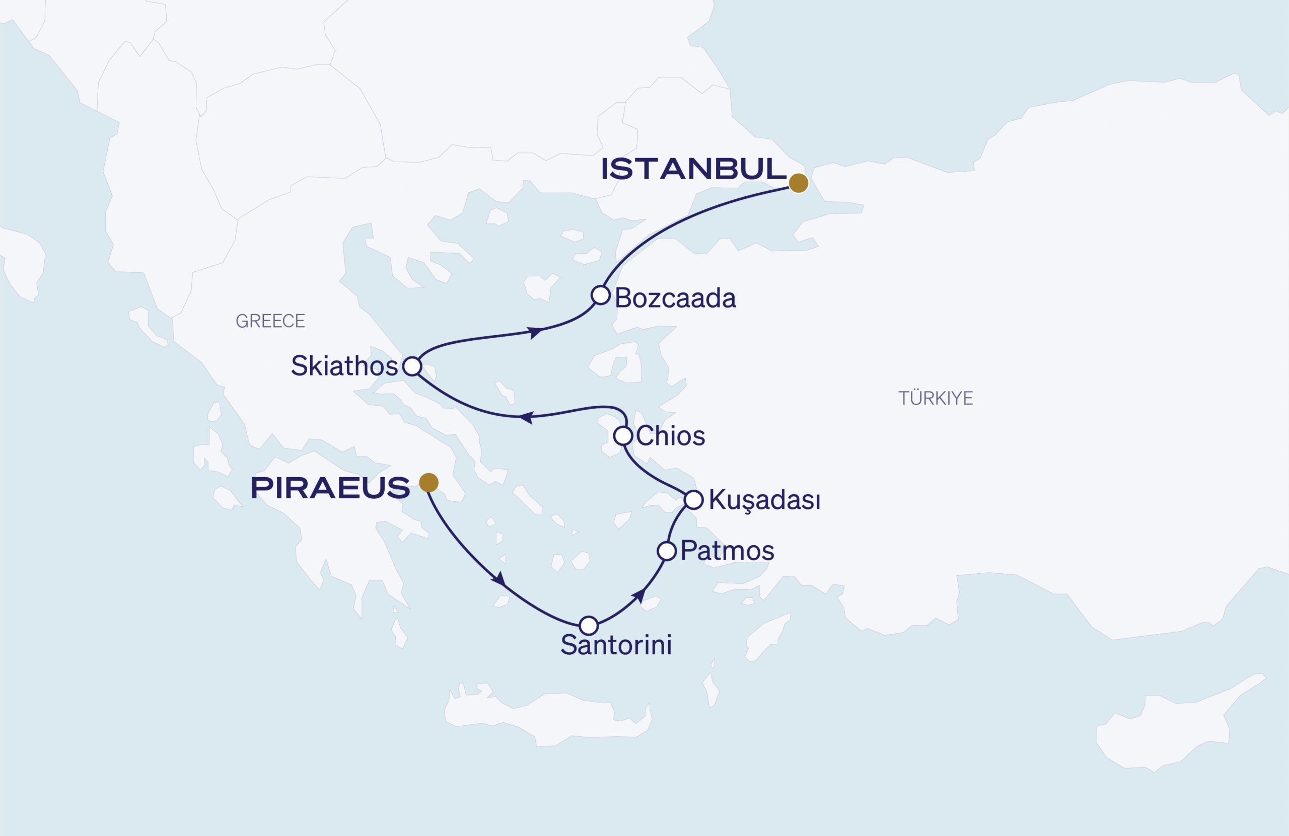 Map for Athens to Istanbul
