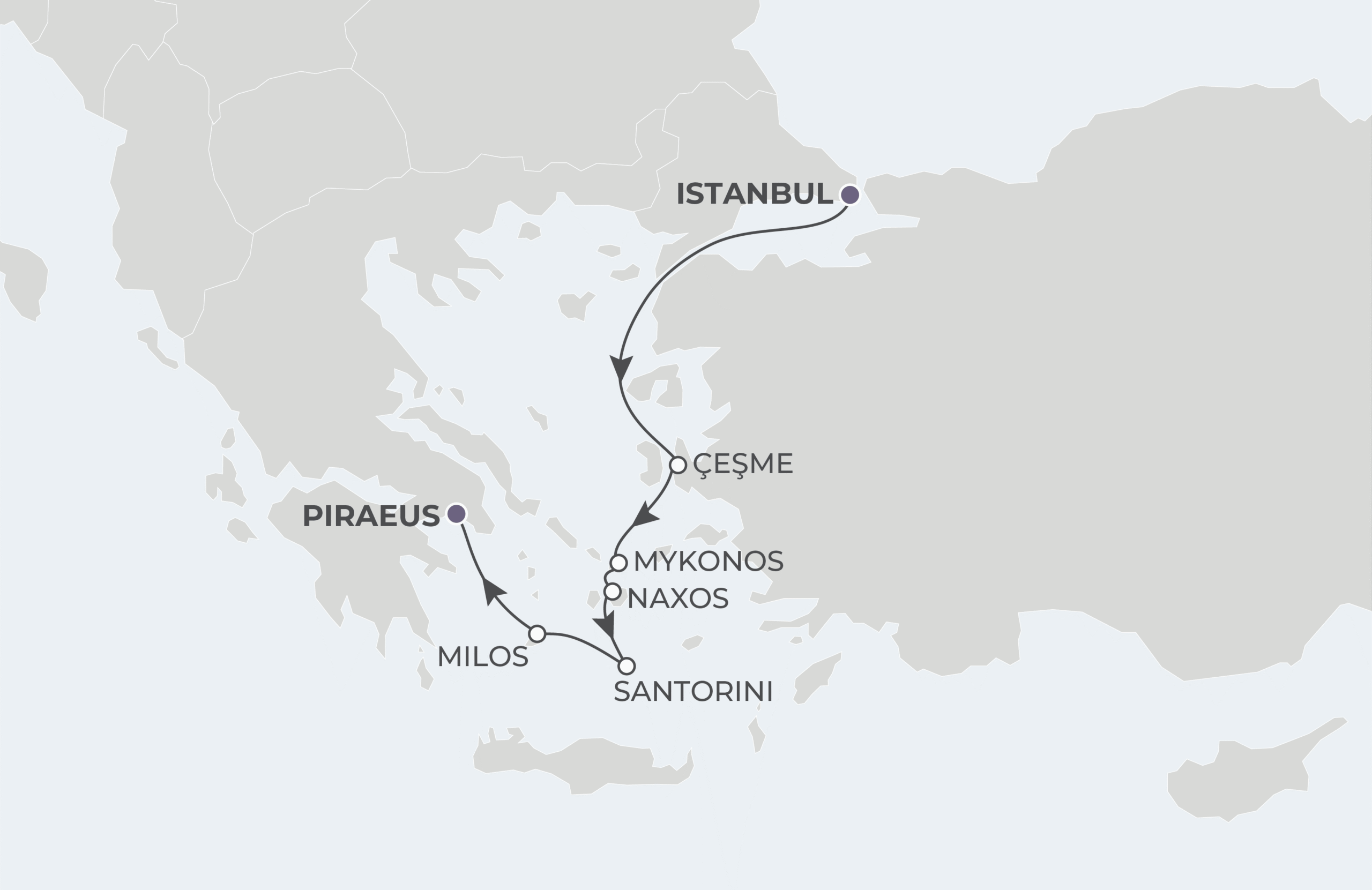 Map for Istanbul to Athens