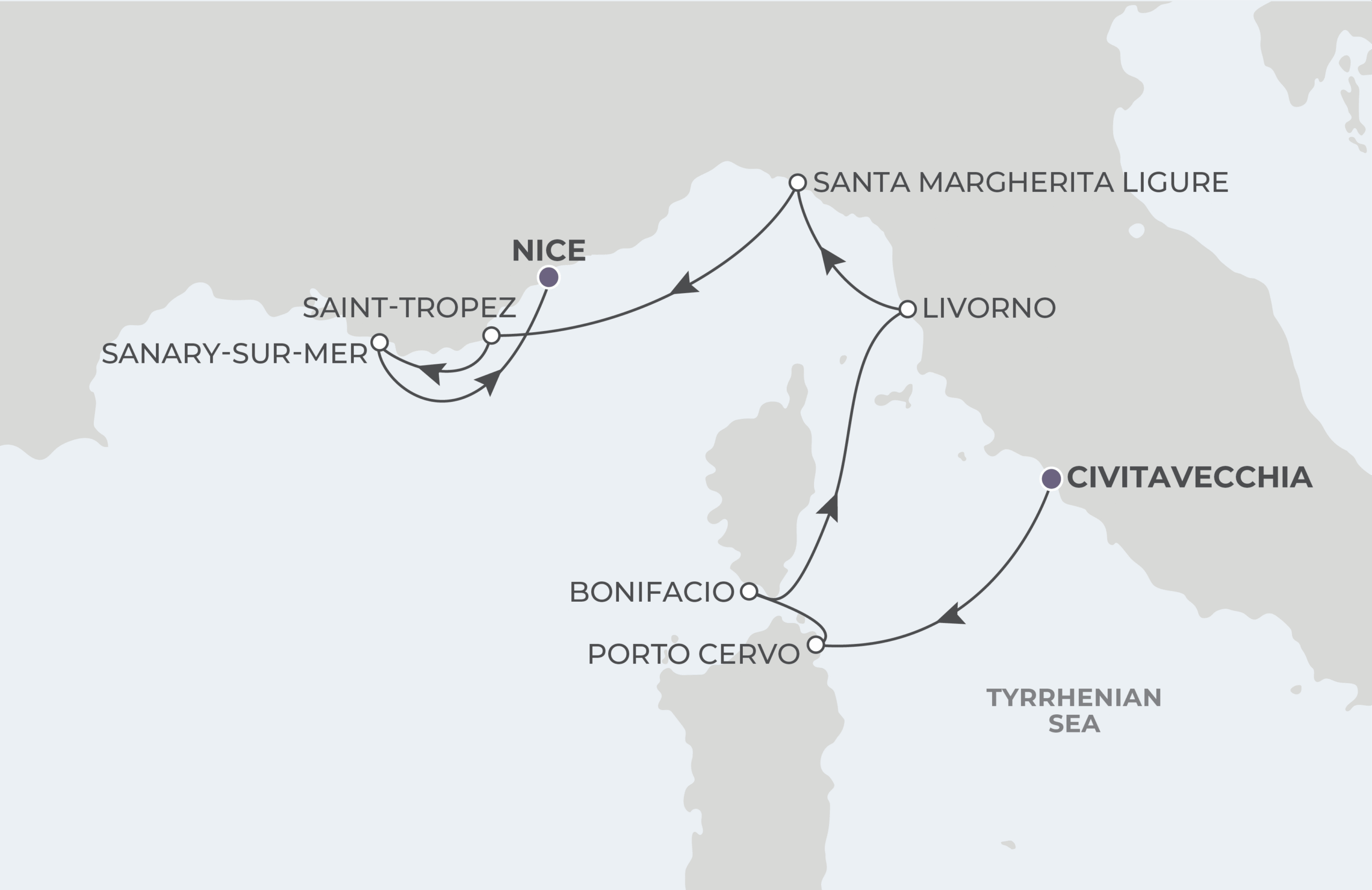 Map for Rome to Nice