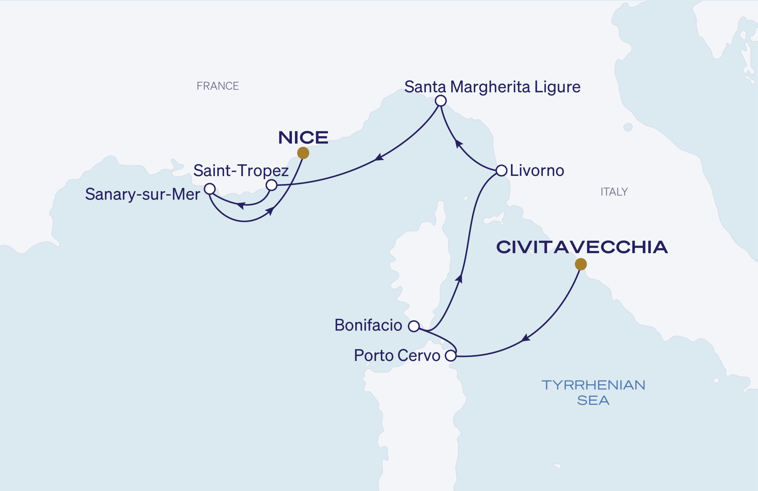 Map for Rome to Nice