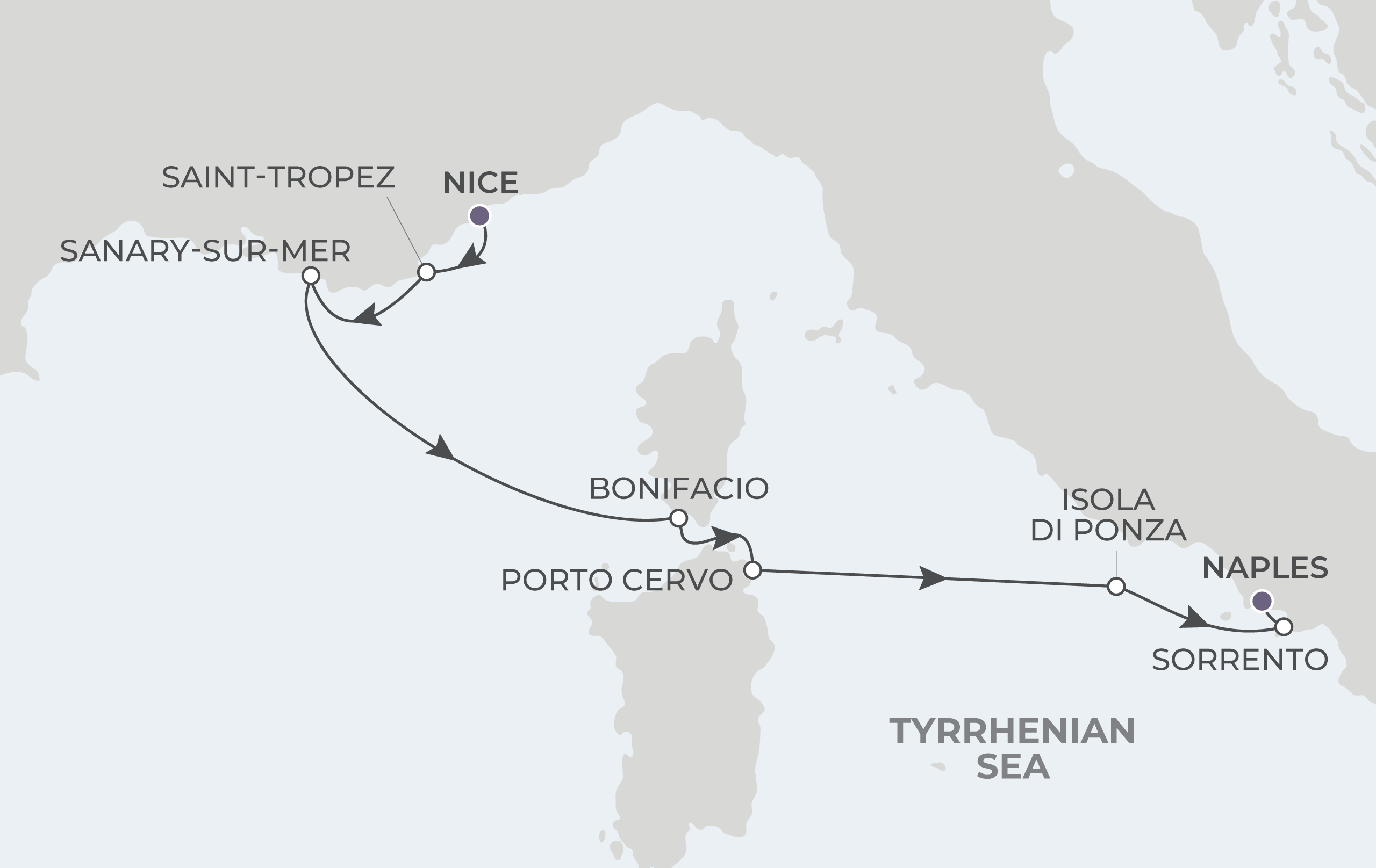 Malaga to Naples Itinerary Map