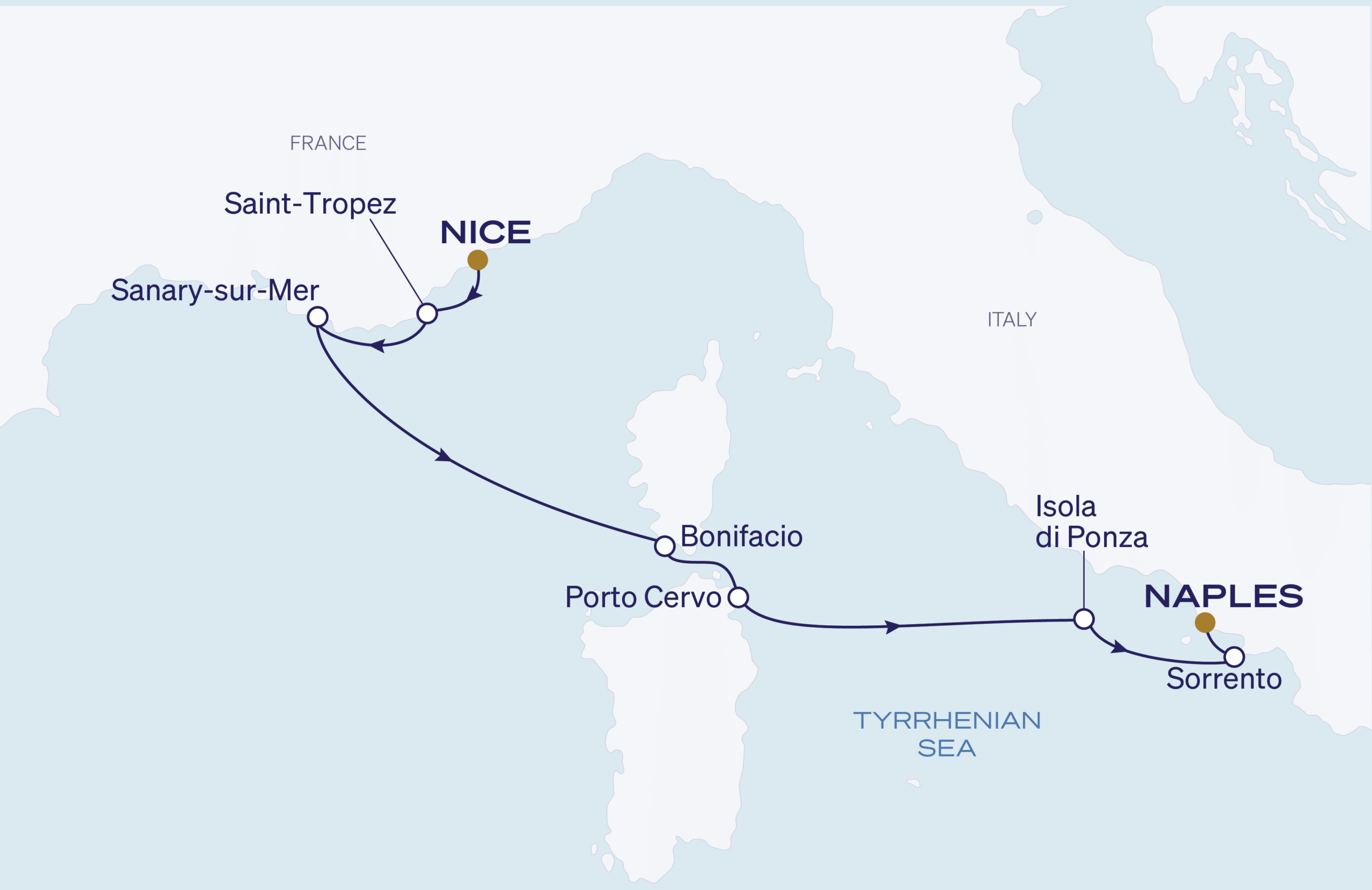 Nice to Naples Itinerary Map