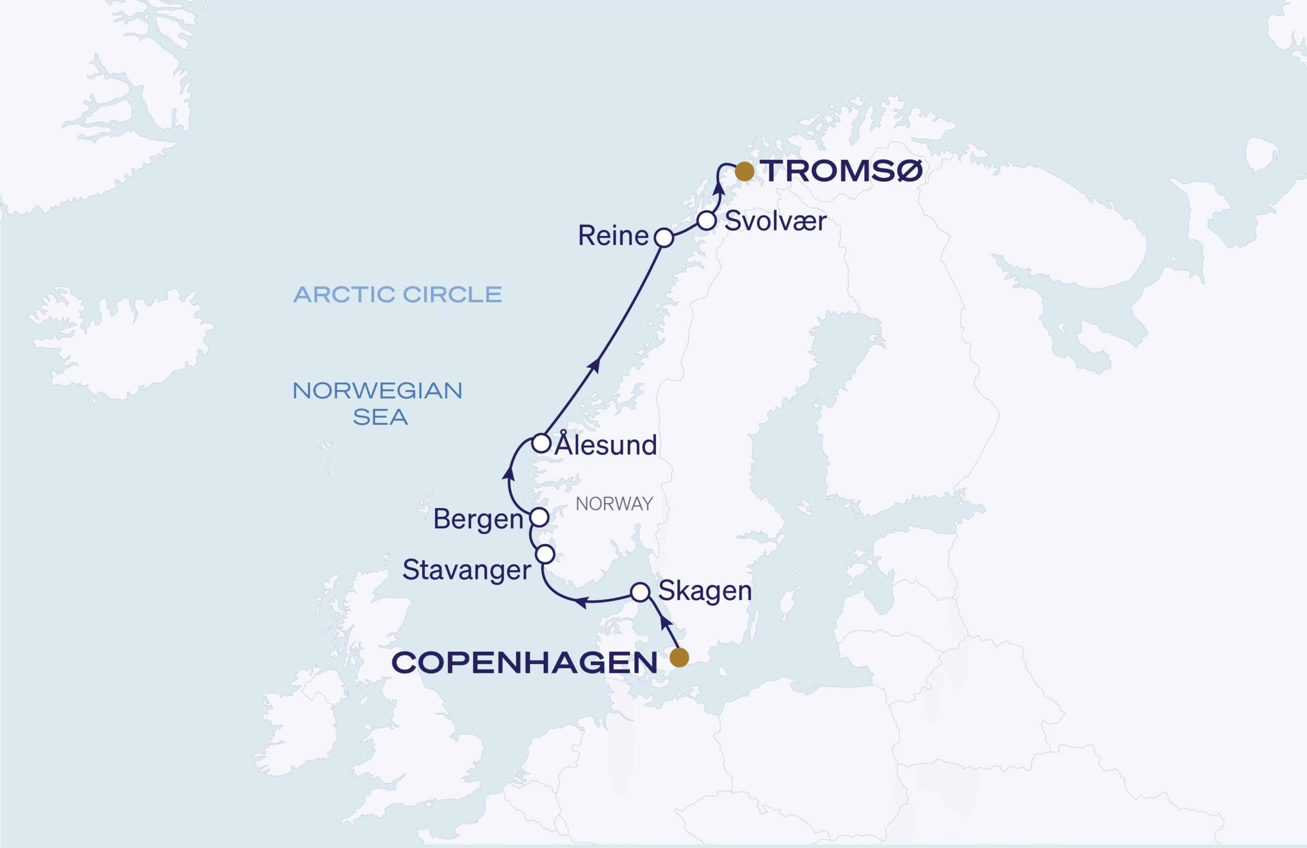 Map for Copenhagen To Tromsø