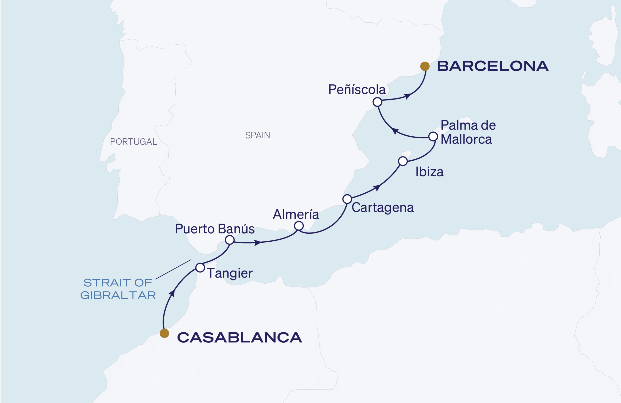 Map for Casablanca to Barcelona