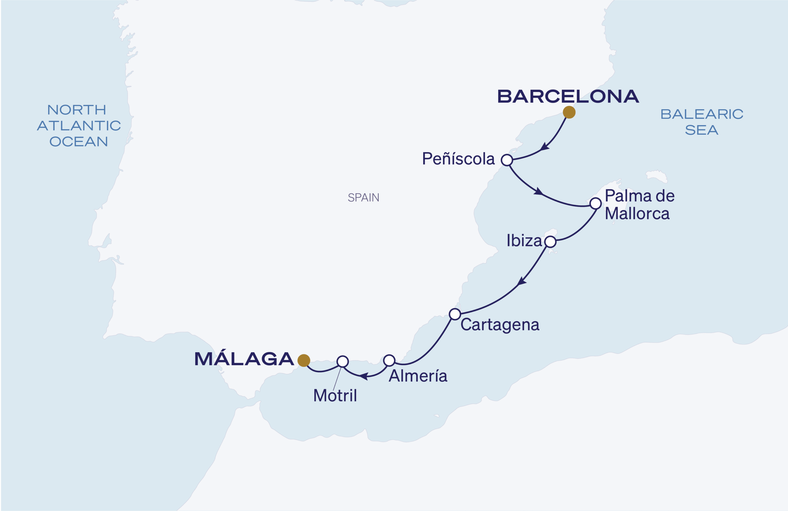 Map for Barcelona to Malaga
