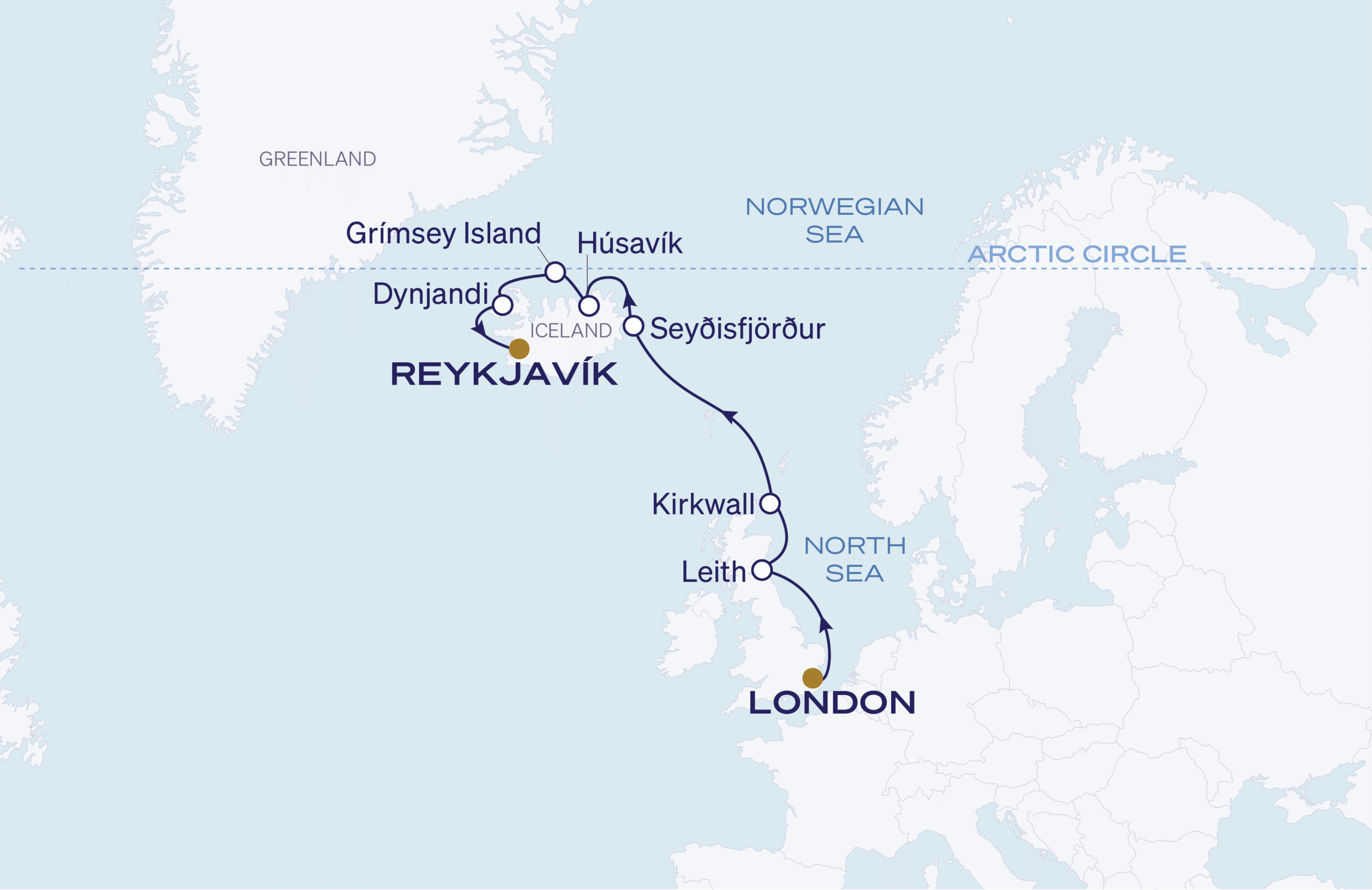 London to Reykjavík Itinerary Map