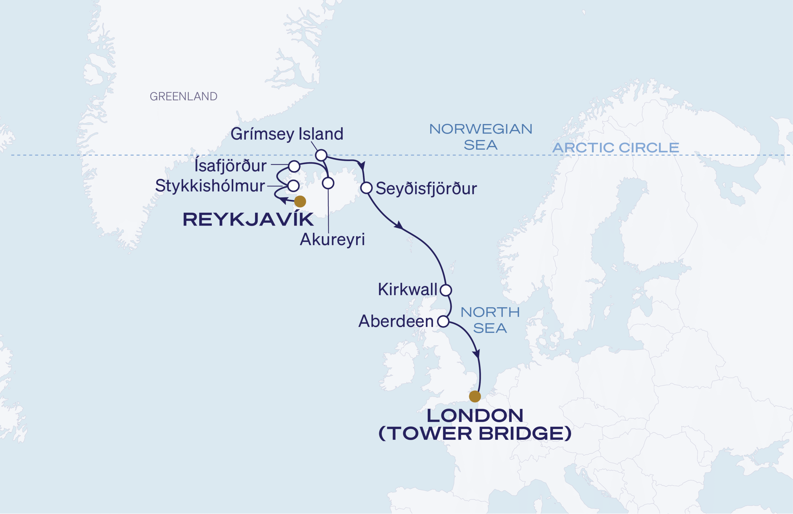 Map for Reykjavík to London