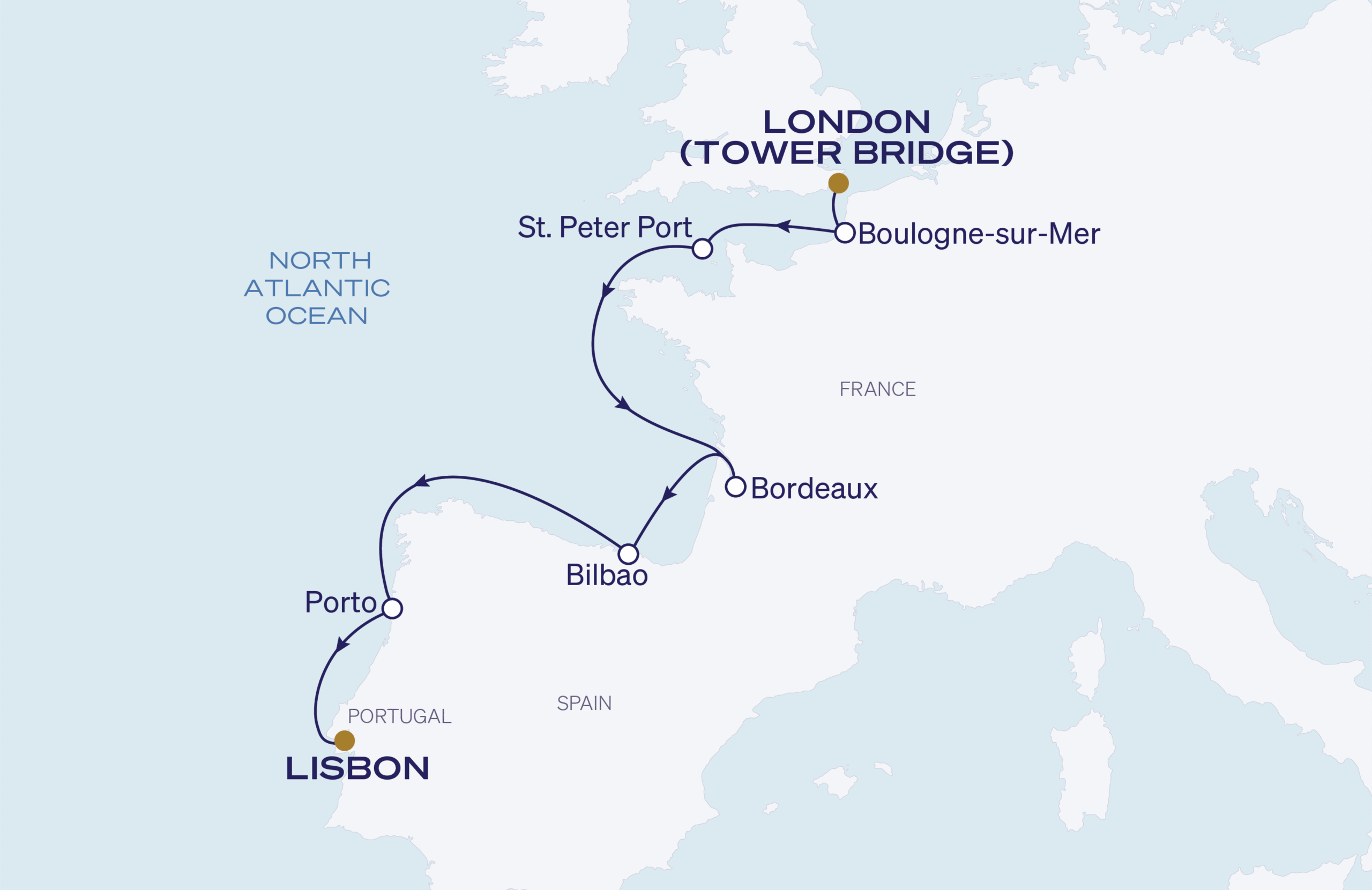 Map for London to Lisbon